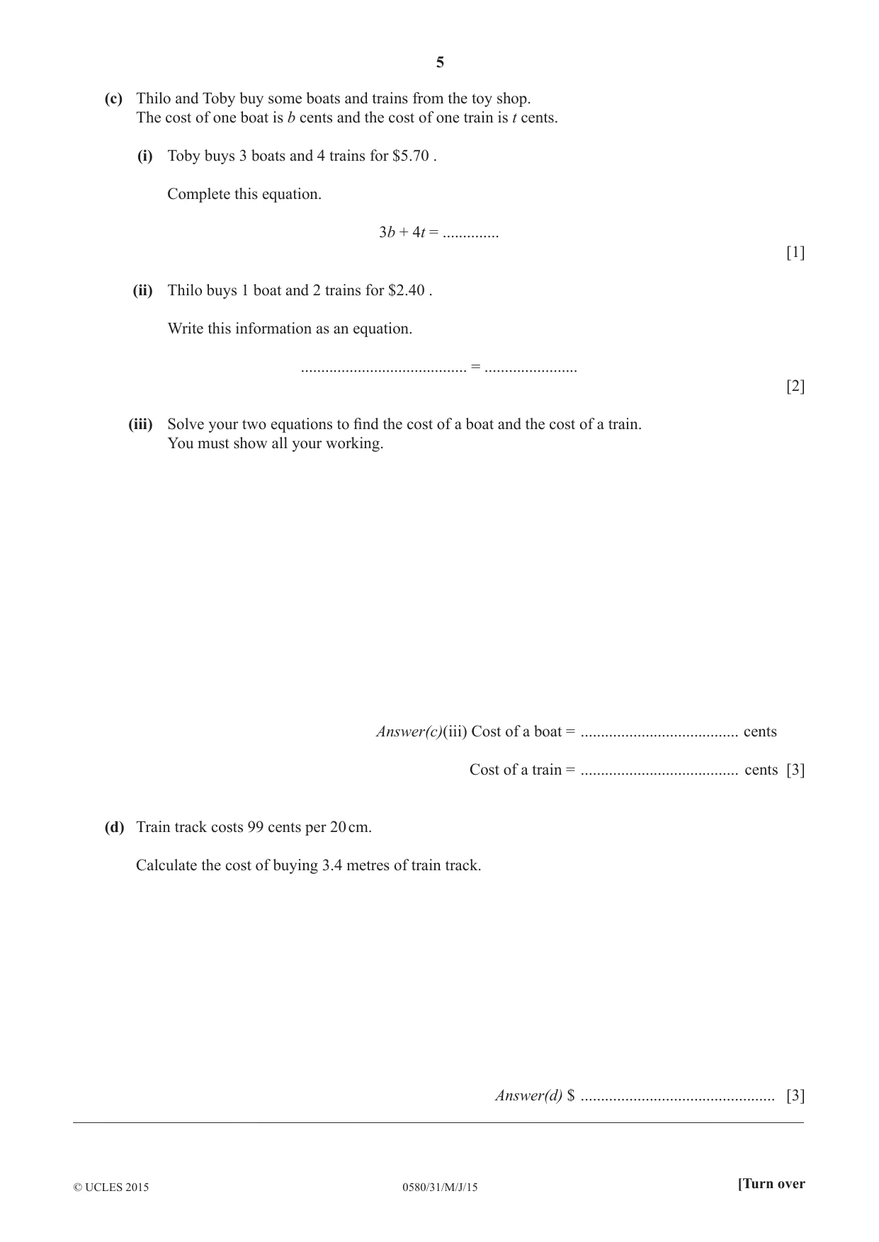 Cambridge IGCSE Mathematics 0580 2015 May/June Paper 3 · Variant 1 question paper, page 5 of 16