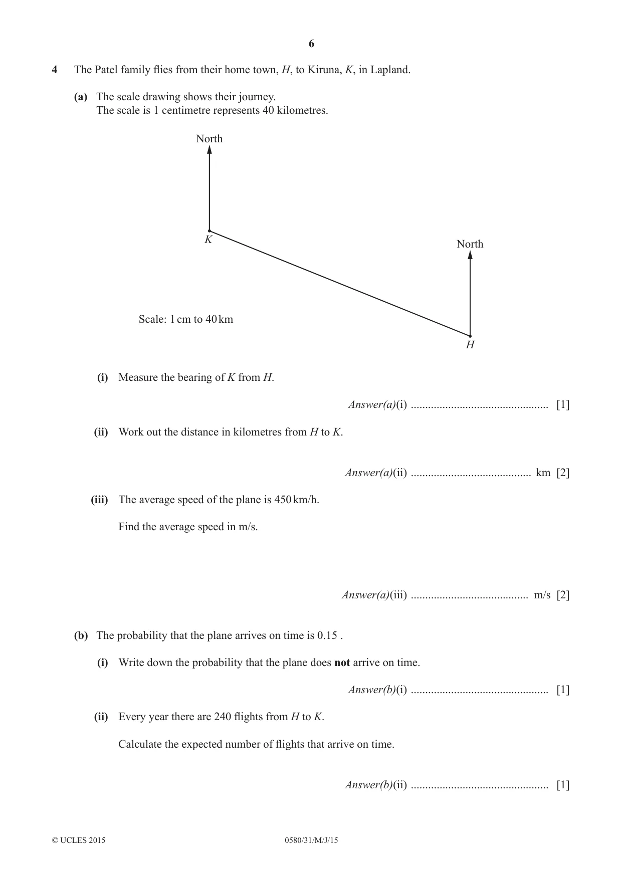 Cambridge IGCSE Mathematics 0580 2015 May/June Paper 3 · Variant 1 question paper, page 6 of 16