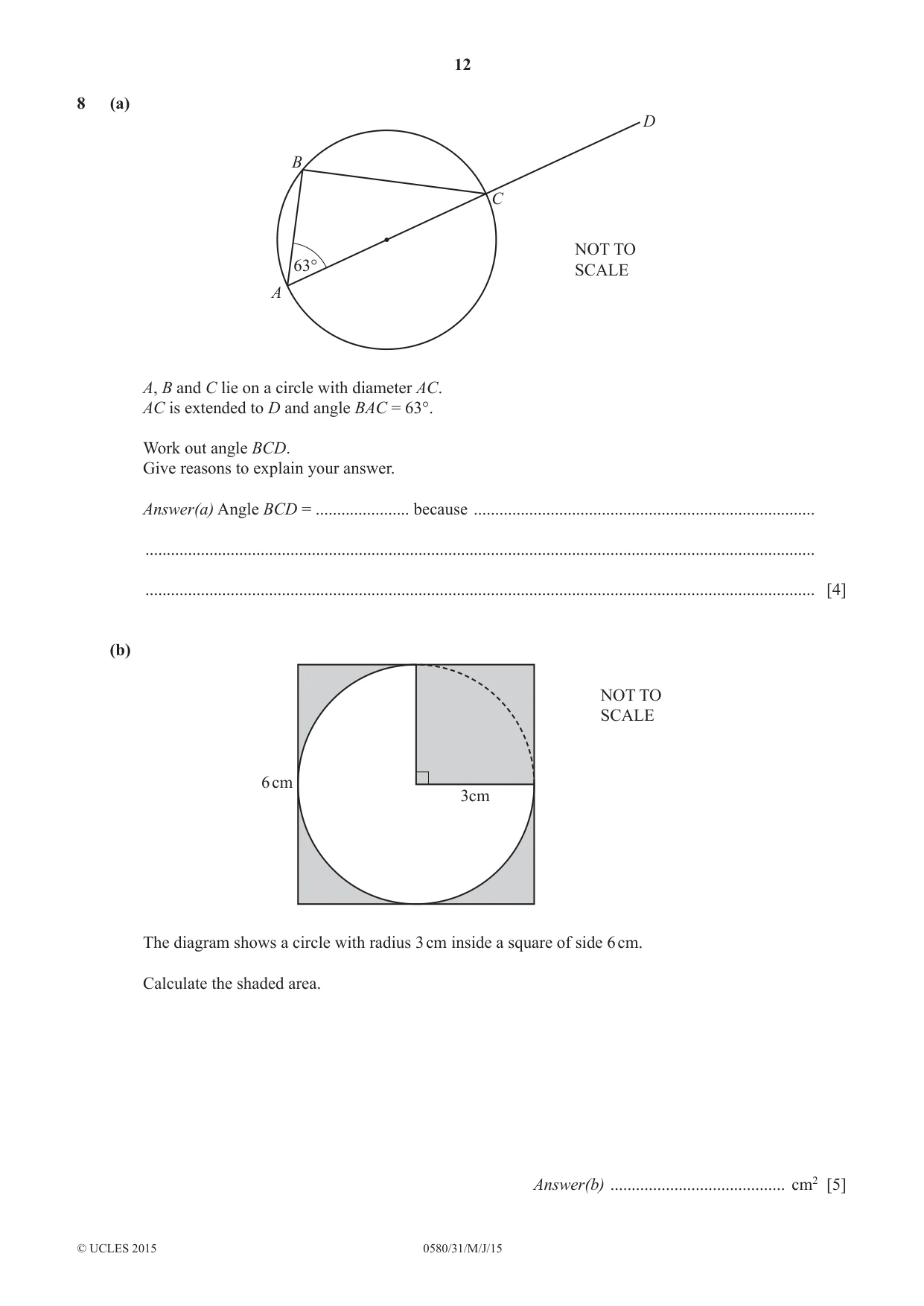 Cambridge IGCSE Mathematics 0580 2015 May/June Paper 3 · Variant 1 question paper, page 12 of 16