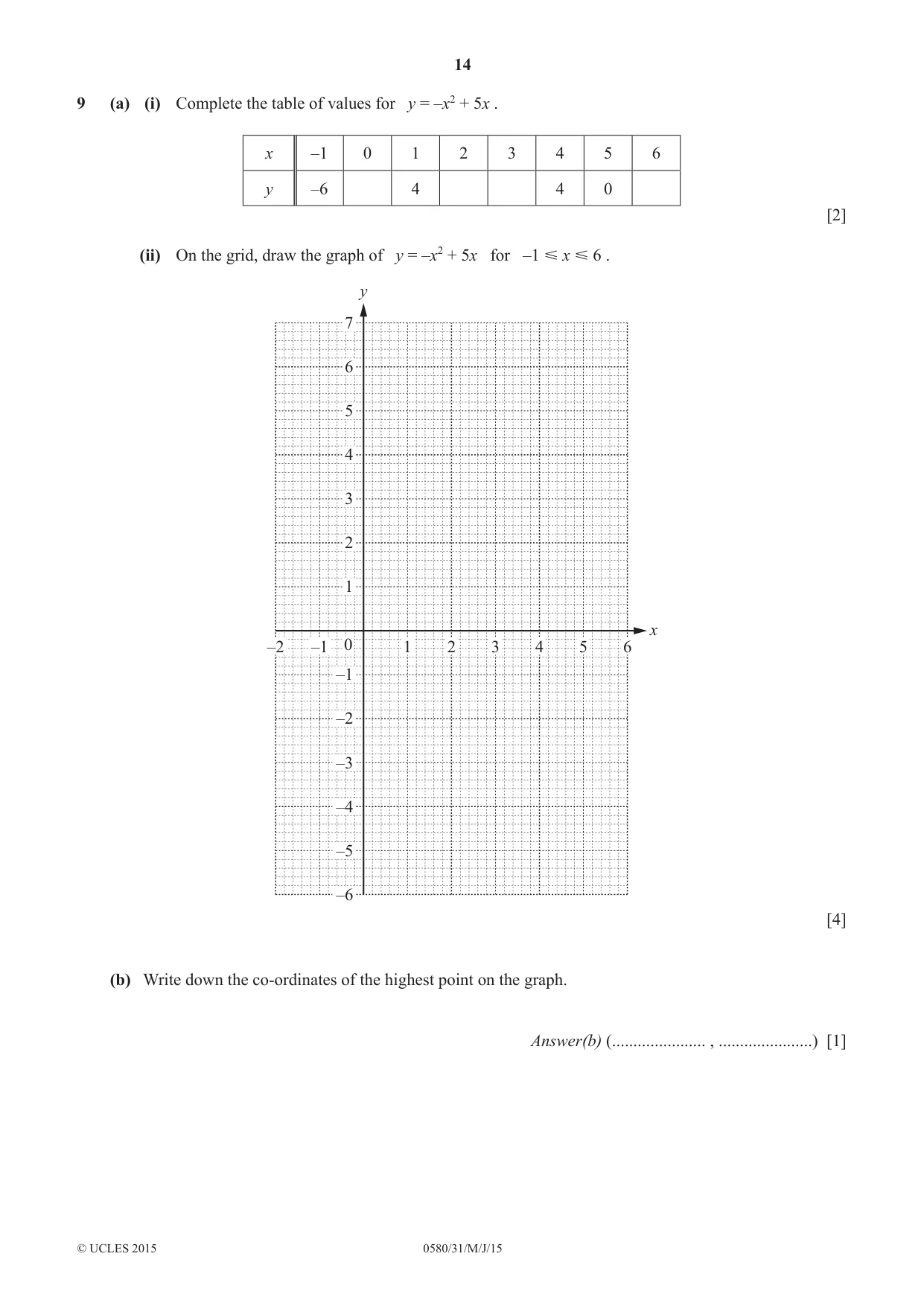 Cambridge IGCSE Mathematics 0580 2015 May/June Paper 3 · Variant 1 question paper, page 14 of 16