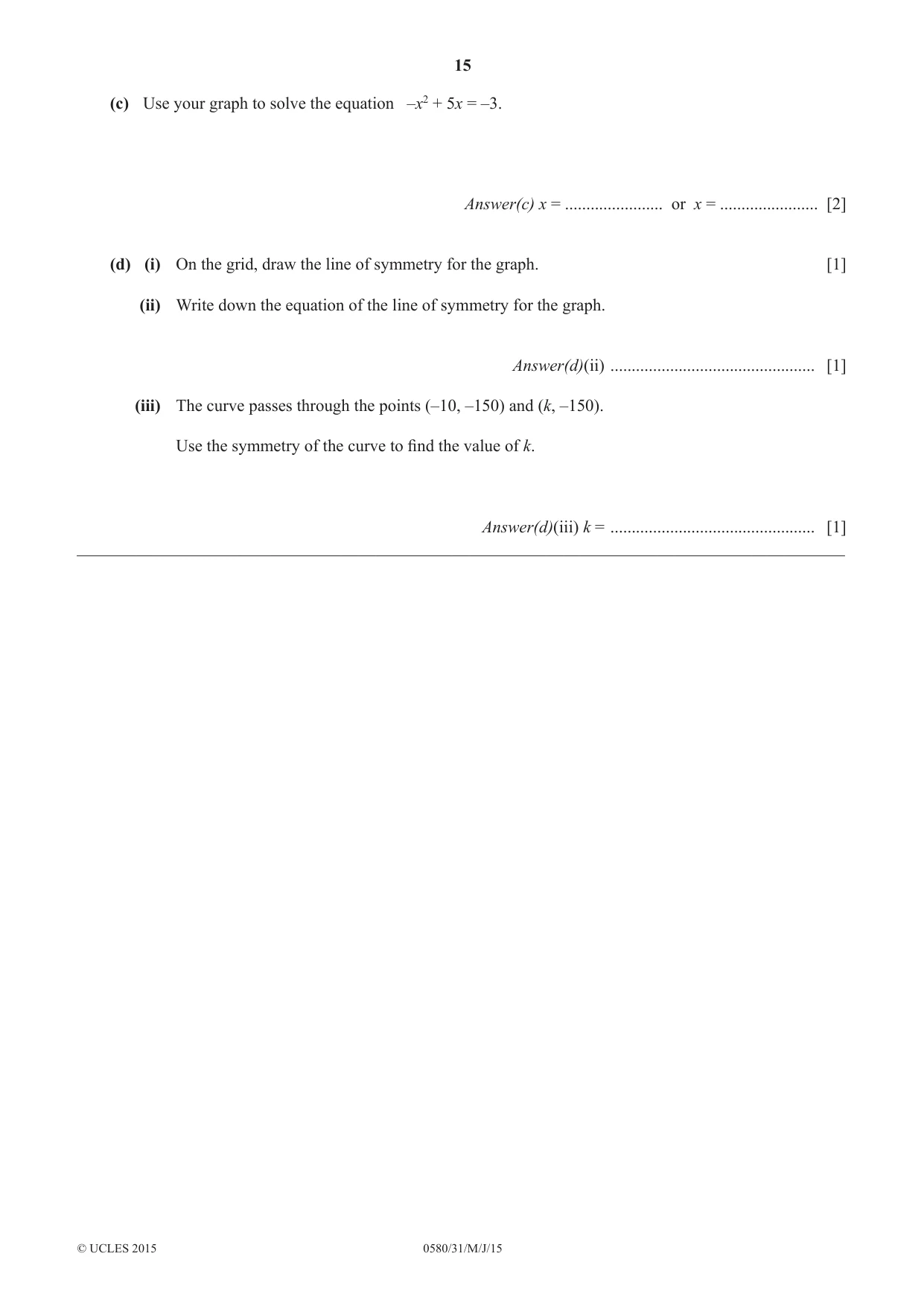 Cambridge IGCSE Mathematics 0580 2015 May/June Paper 3 · Variant 1 question paper, page 15 of 16
