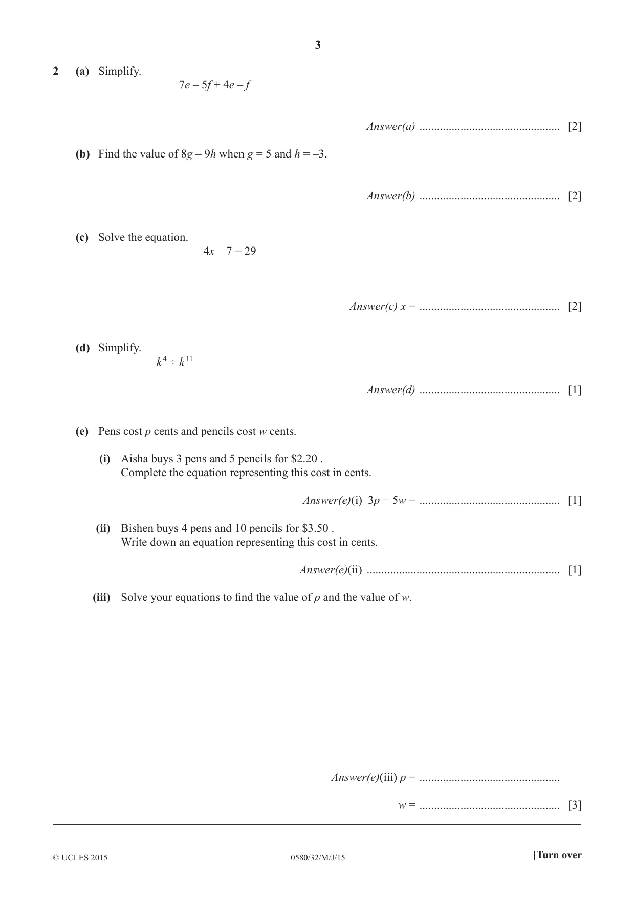 Cambridge IGCSE Mathematics 0580 2015 May/June Paper 3 · Variant 2 question paper, page 3 of 16