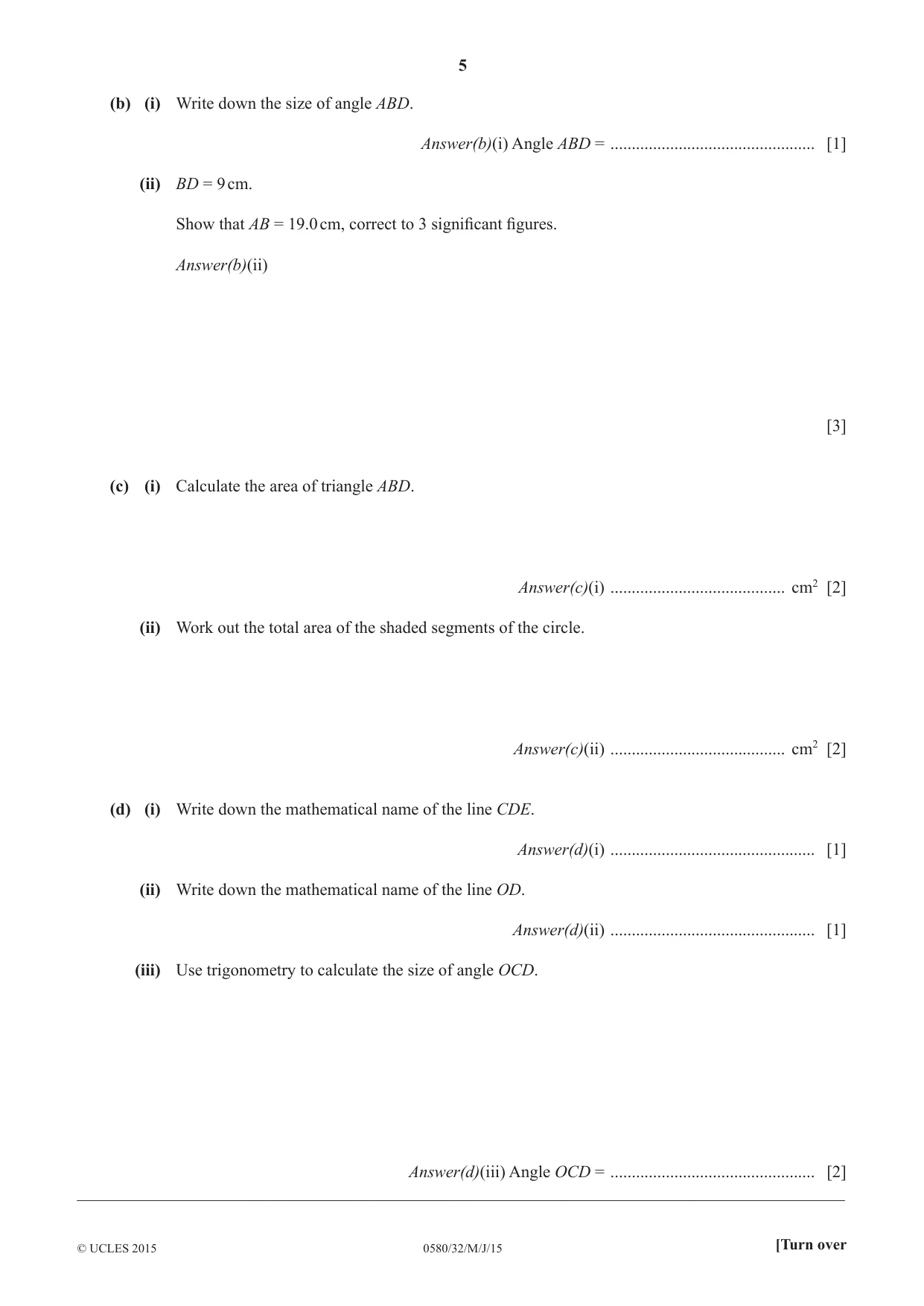 Cambridge IGCSE Mathematics 0580 2015 May/June Paper 3 · Variant 2 question paper, page 5 of 16