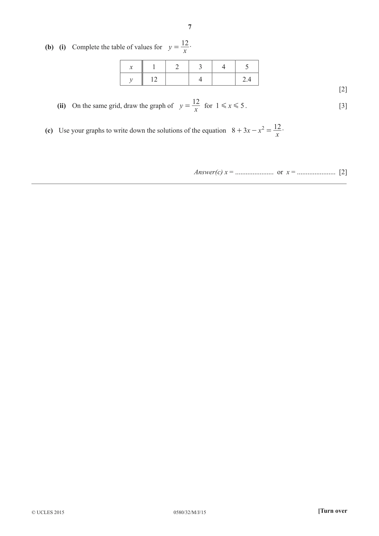 Cambridge IGCSE Mathematics 0580 2015 May/June Paper 3 · Variant 2 question paper, page 7 of 16