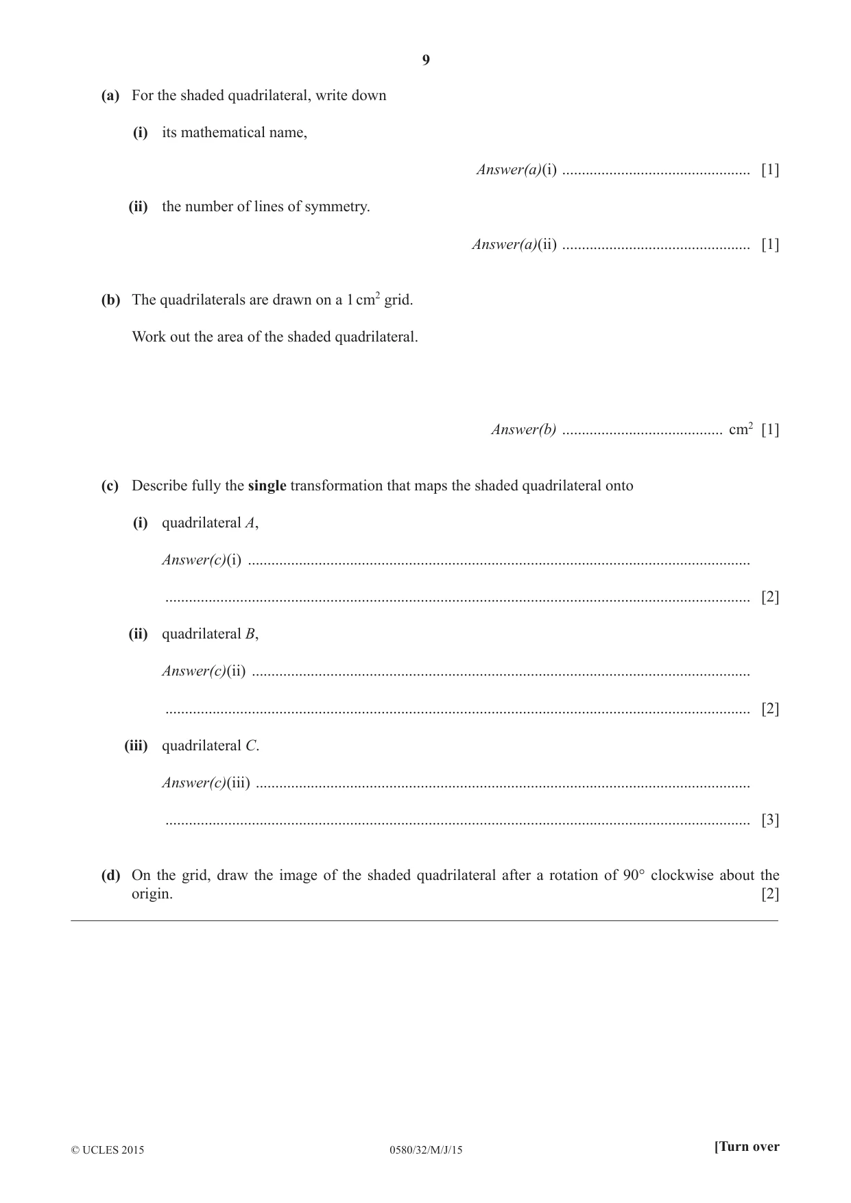 Cambridge IGCSE Mathematics 0580 2015 May/June Paper 3 · Variant 2 question paper, page 9 of 16