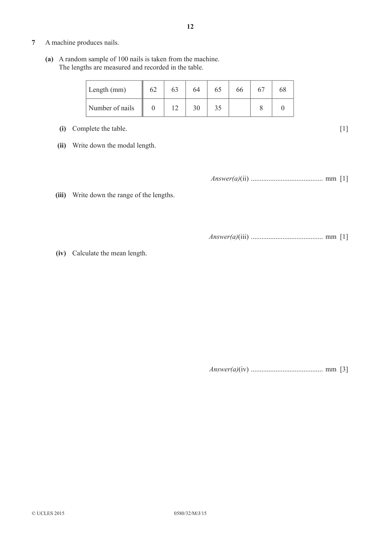 Cambridge IGCSE Mathematics 0580 2015 May/June Paper 3 · Variant 2 question paper, page 12 of 16