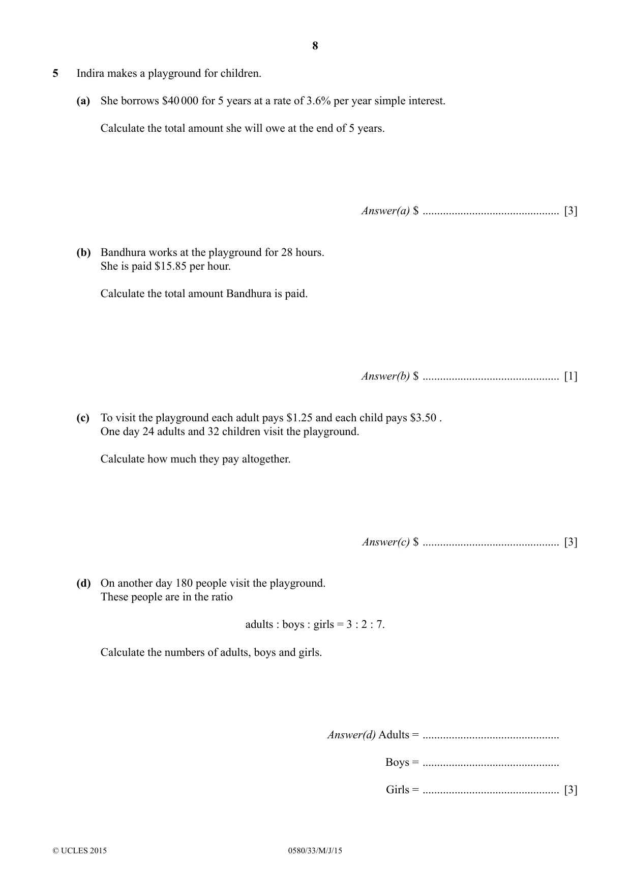 Cambridge IGCSE Mathematics 0580 2015 May/June Paper 3 · Variant 3 question paper, page 8 of 16