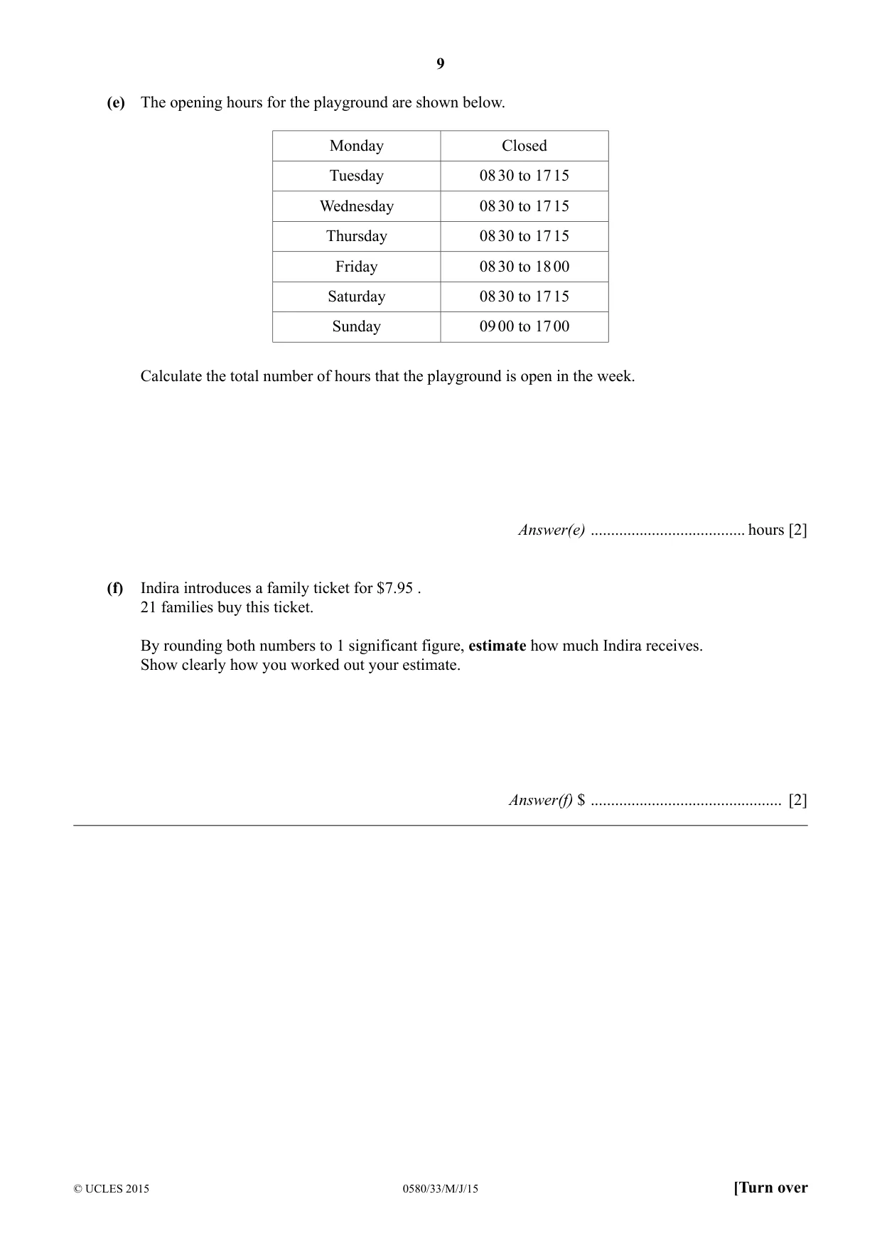 Cambridge IGCSE Mathematics 0580 2015 May/June Paper 3 · Variant 3 question paper, page 9 of 16