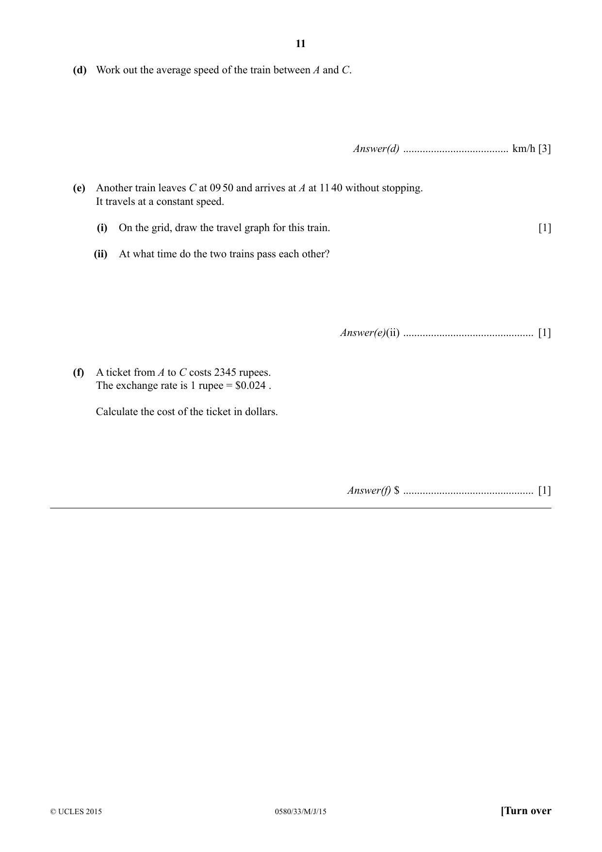 Cambridge IGCSE Mathematics 0580 2015 May/June Paper 3 · Variant 3 question paper, page 11 of 16