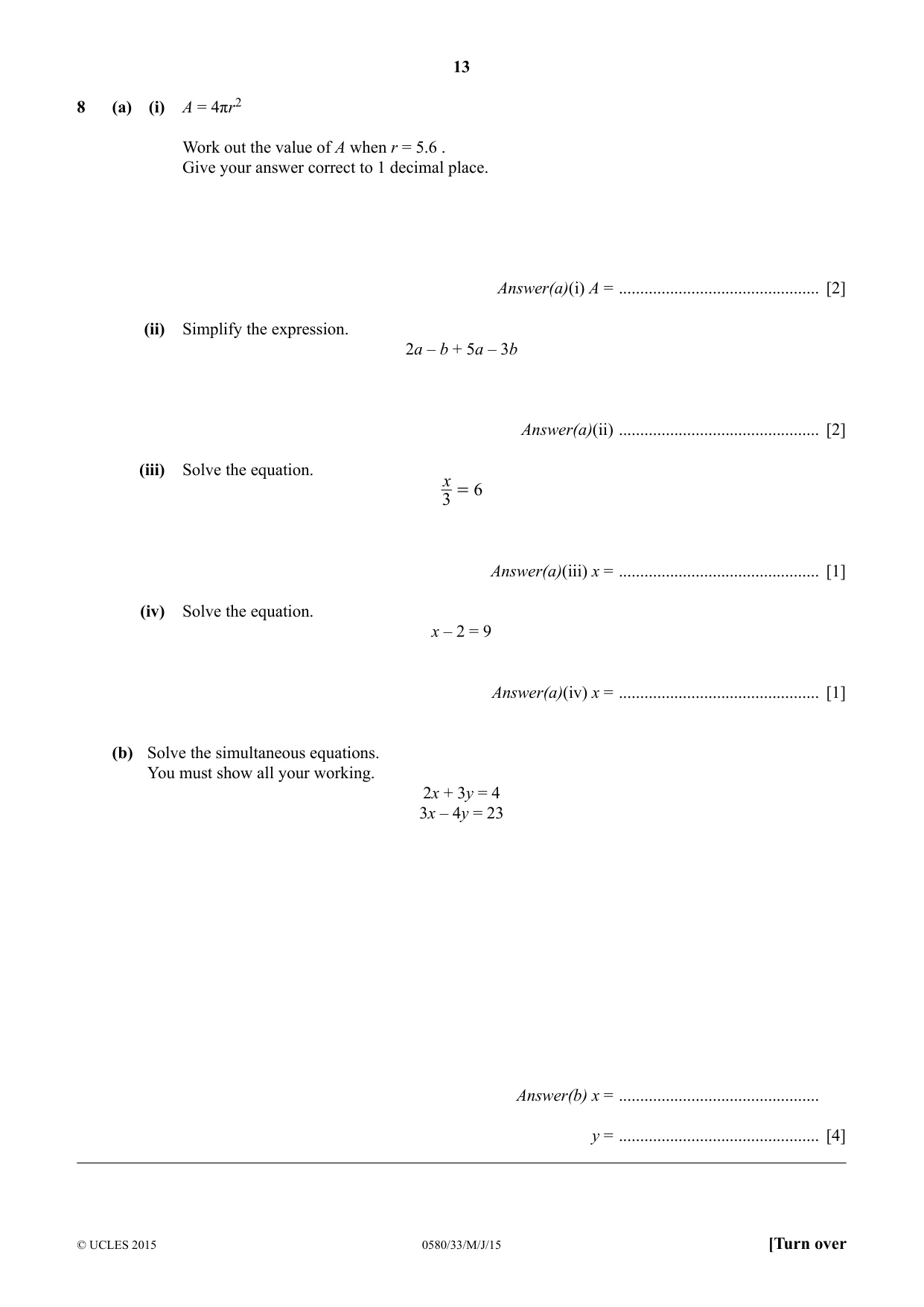 Cambridge IGCSE Mathematics 0580 2015 May/June Paper 3 · Variant 3 question paper, page 13 of 16