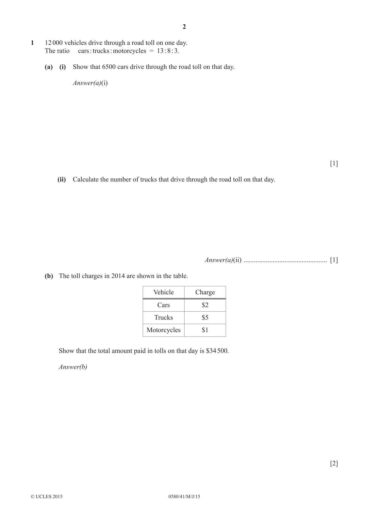 Cambridge IGCSE Mathematics 0580 2015 May/June Paper 4 · Variant 1 question paper, page 2 of 20