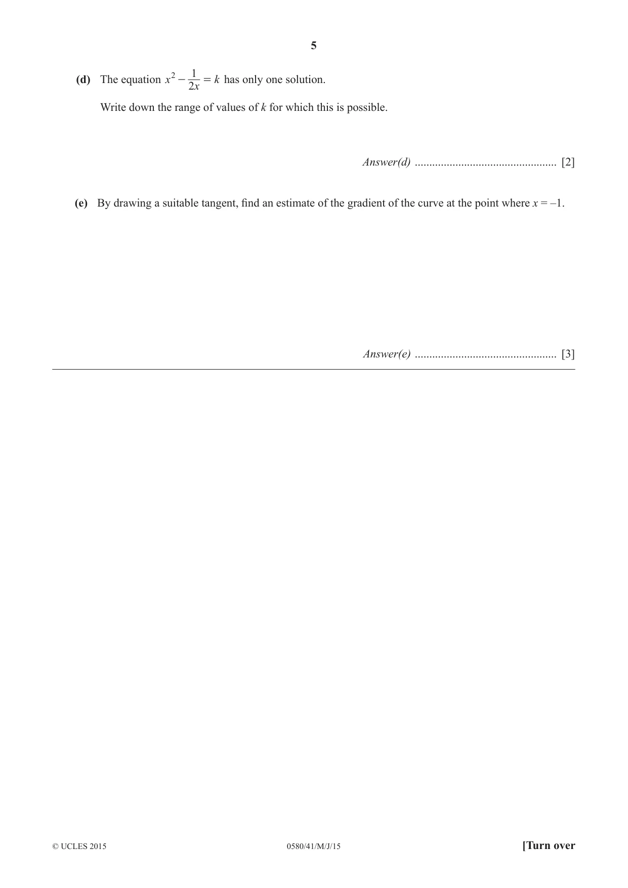 Cambridge IGCSE Mathematics 0580 2015 May/June Paper 4 · Variant 1 question paper, page 5 of 20