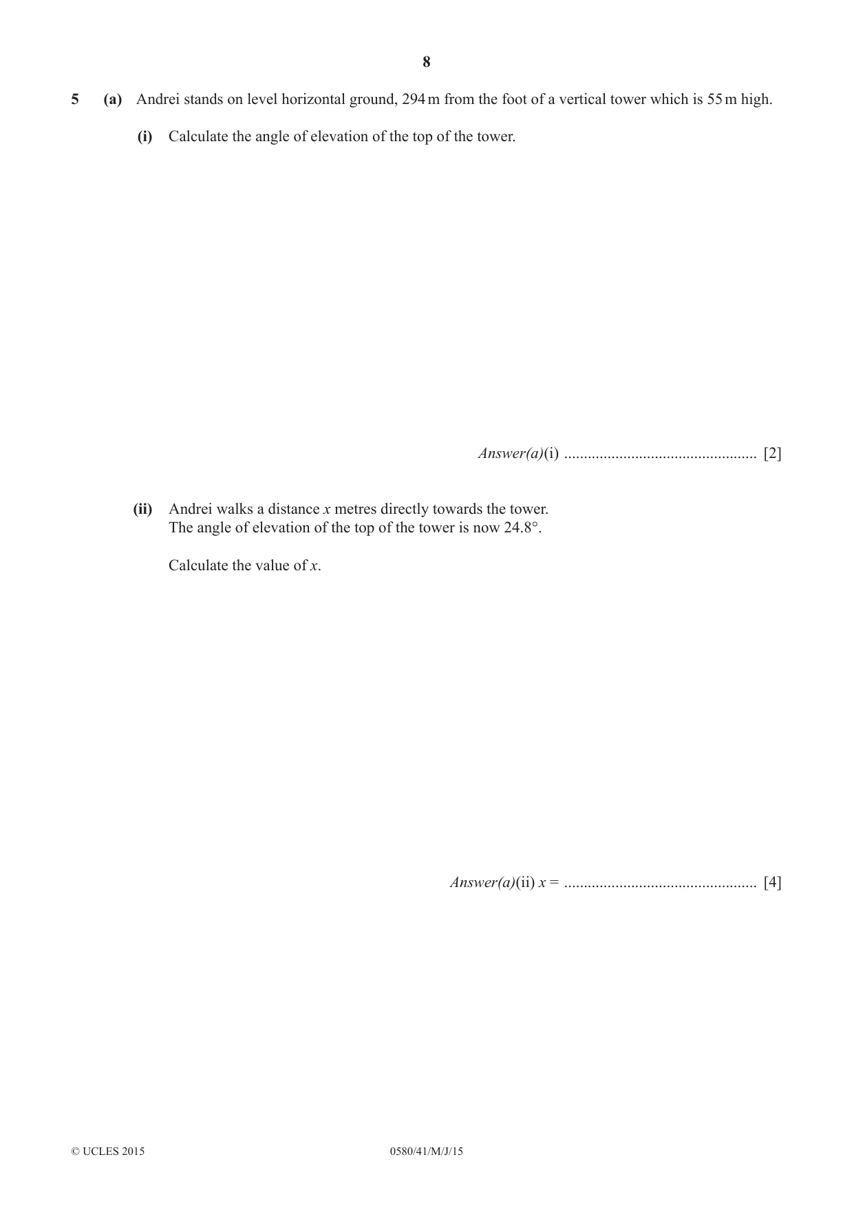 Cambridge IGCSE Mathematics 0580 2015 May/June Paper 4 · Variant 1 question paper, page 8 of 20