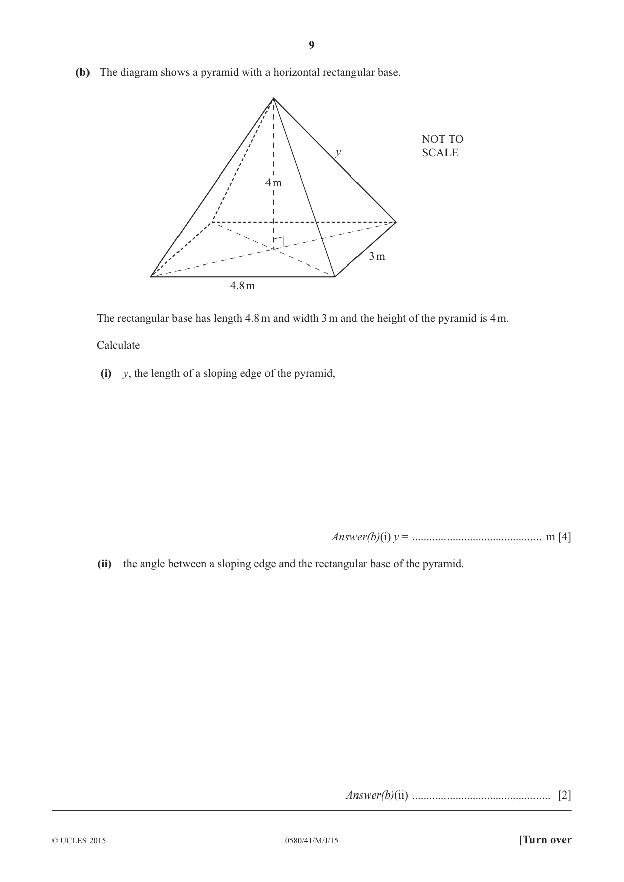 Cambridge IGCSE Mathematics 0580 2015 May/June Paper 4 · Variant 1 question paper, page 9 of 20