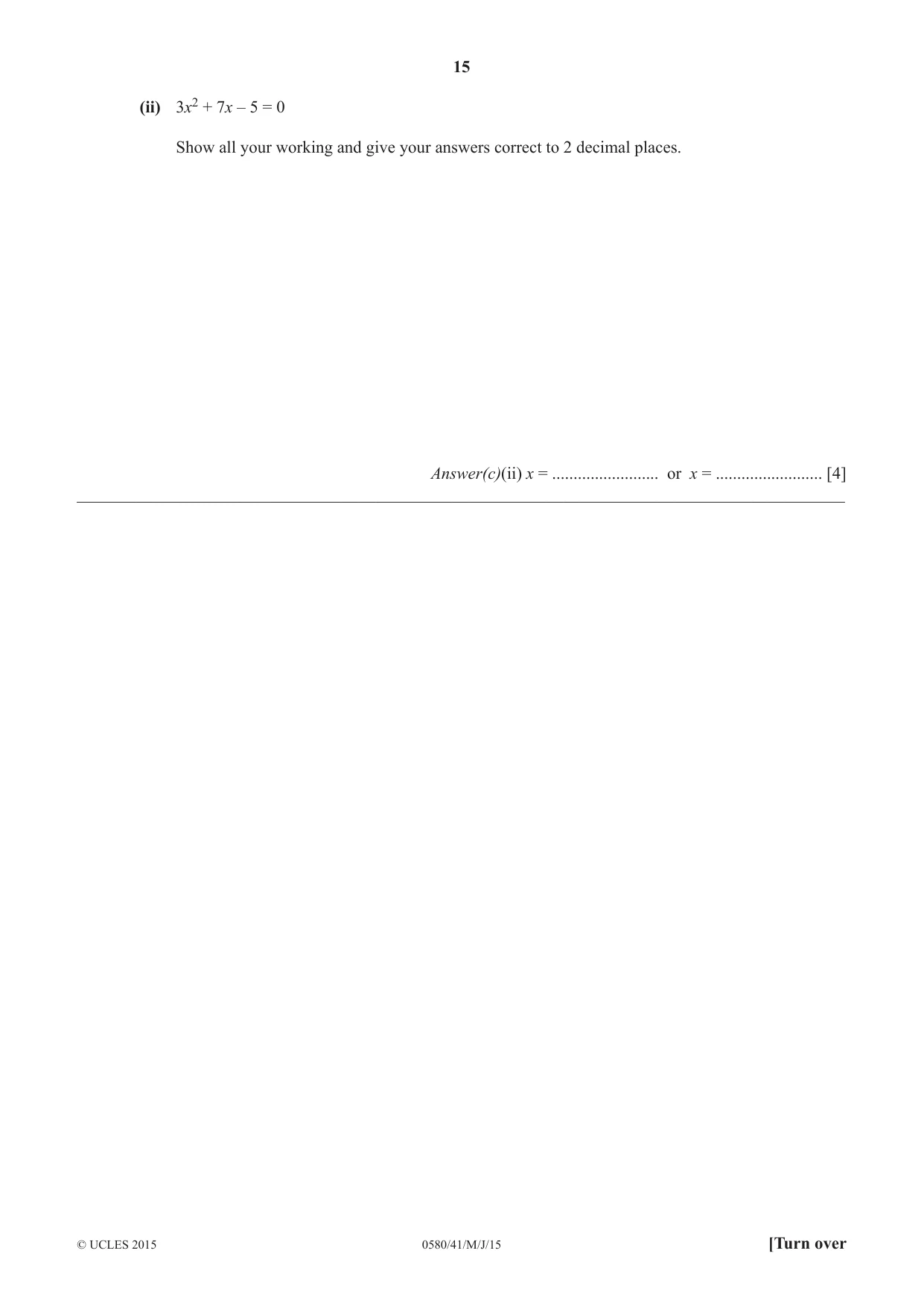 Cambridge IGCSE Mathematics 0580 2015 May/June Paper 4 · Variant 1 question paper, page 15 of 20