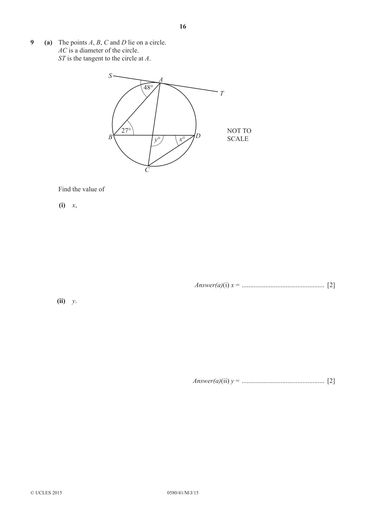 Cambridge IGCSE Mathematics 0580 2015 May/June Paper 4 · Variant 1 question paper, page 16 of 20