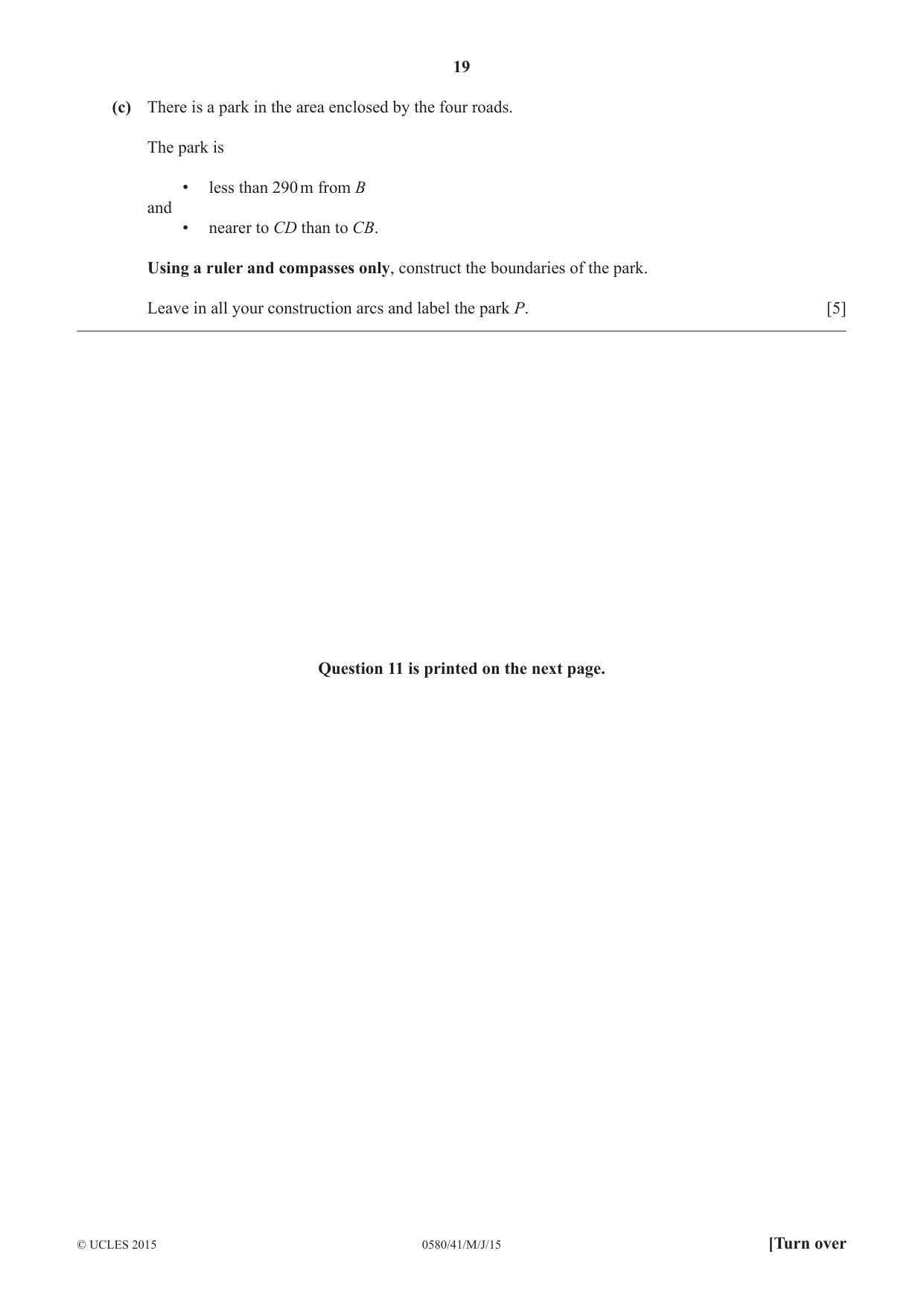 Cambridge IGCSE Mathematics 0580 2015 May/June Paper 4 · Variant 1 question paper, page 19 of 20