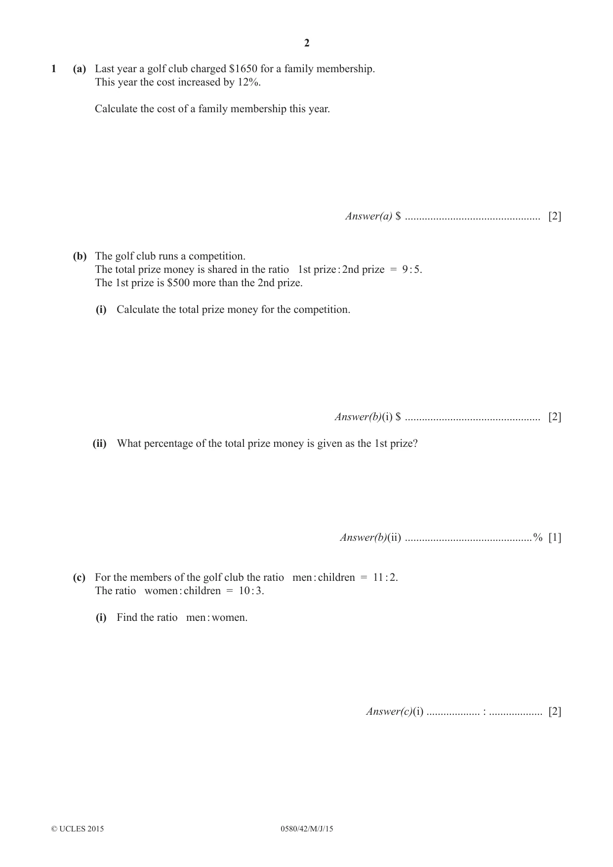 Cambridge IGCSE Mathematics 0580 2015 May/June Paper 4 · Variant 2 question paper, page 2 of 20