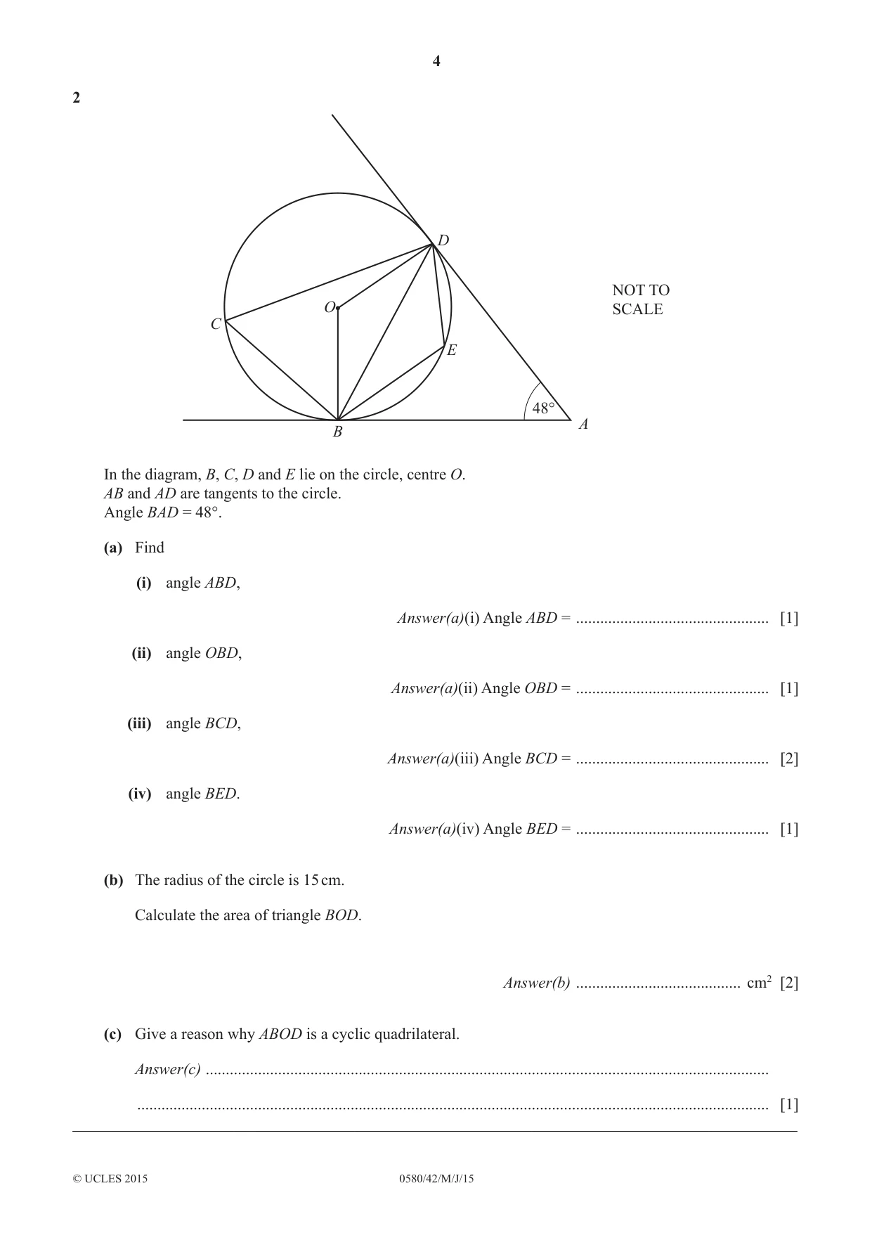 Cambridge IGCSE Mathematics 0580 2015 May/June Paper 4 · Variant 2 question paper, page 4 of 20