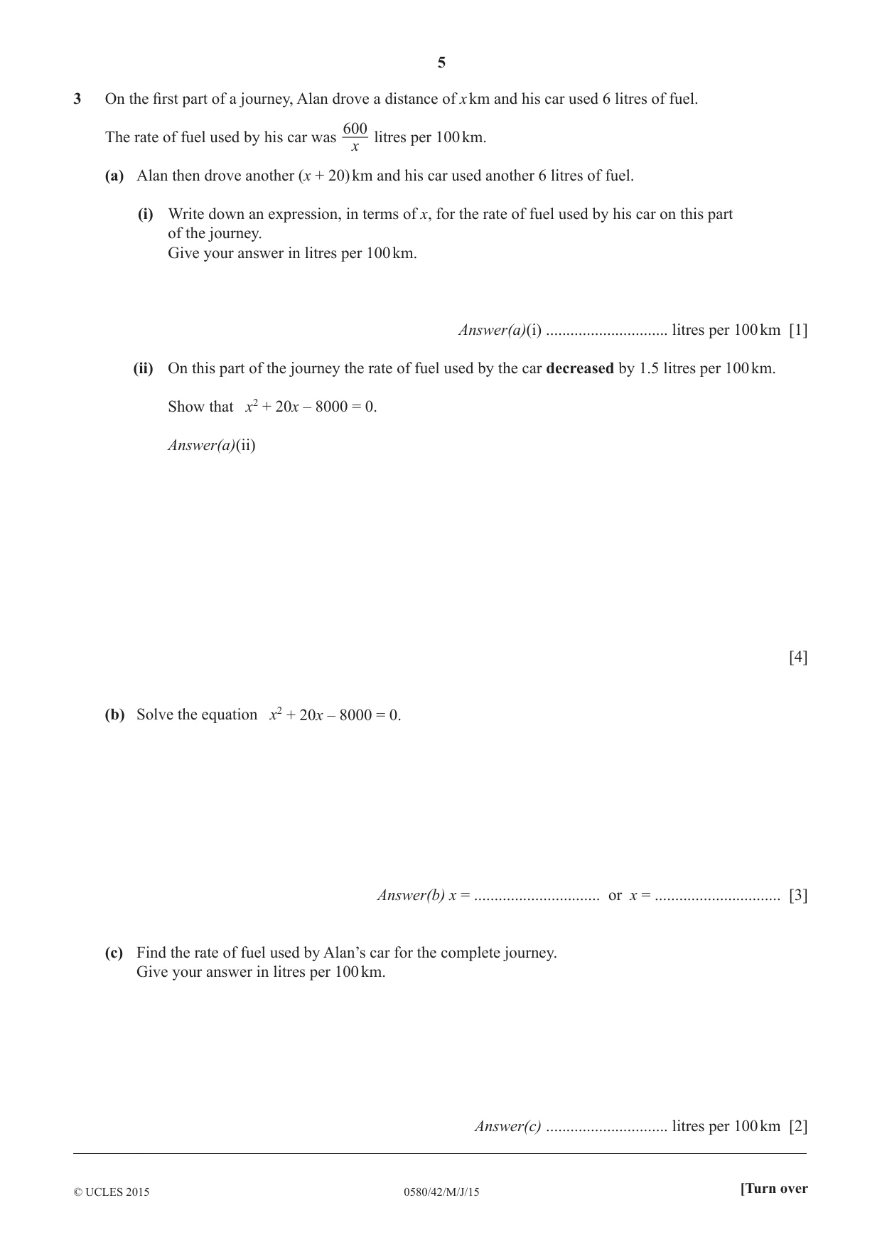 Cambridge IGCSE Mathematics 0580 2015 May/June Paper 4 · Variant 2 question paper, page 5 of 20