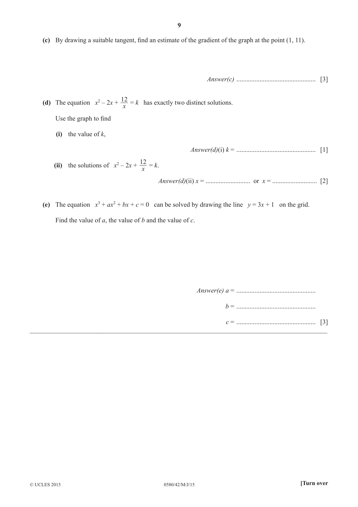 Cambridge IGCSE Mathematics 0580 2015 May/June Paper 4 · Variant 2 question paper, page 9 of 20