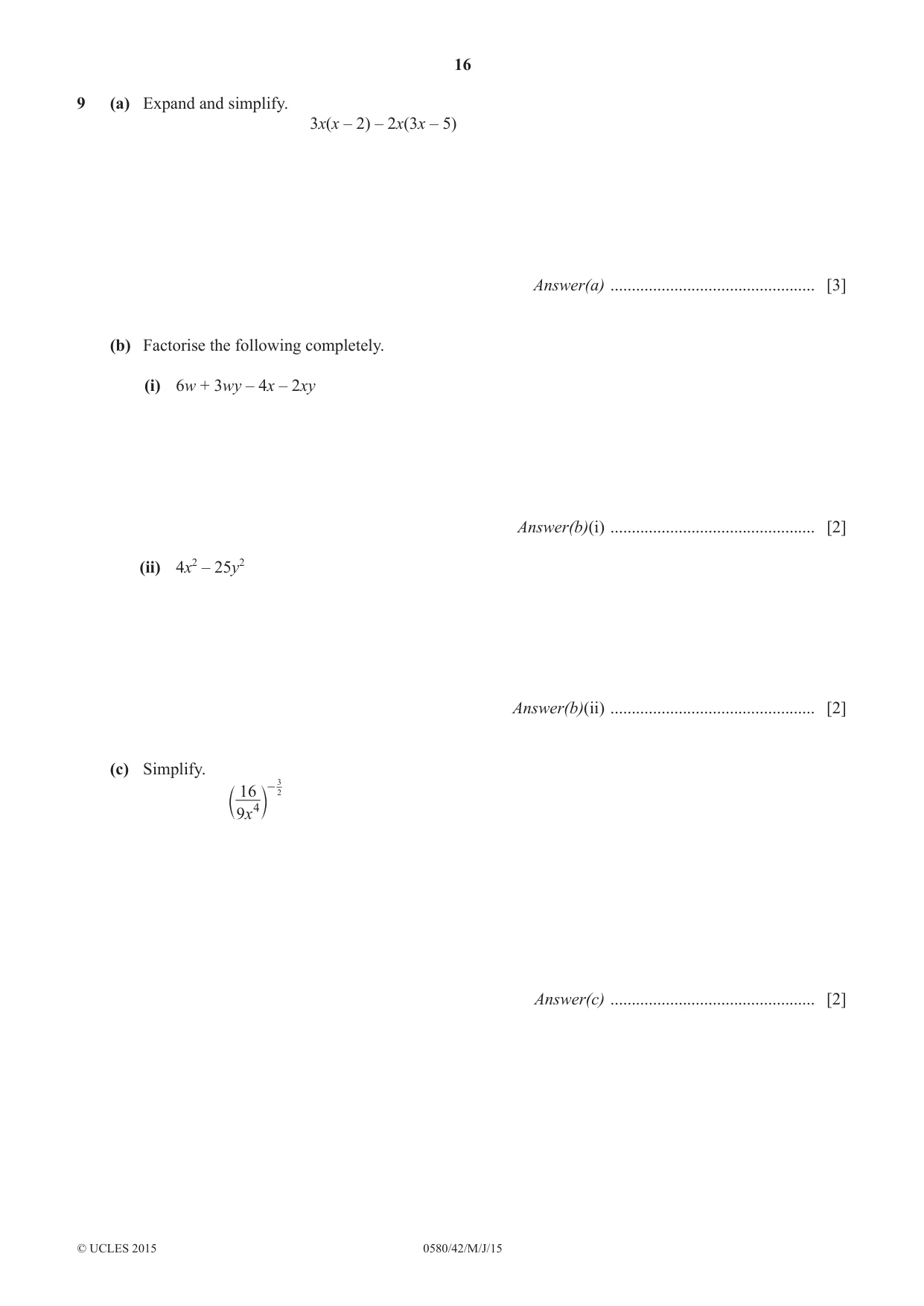 Cambridge IGCSE Mathematics 0580 2015 May/June Paper 4 · Variant 2 question paper, page 16 of 20