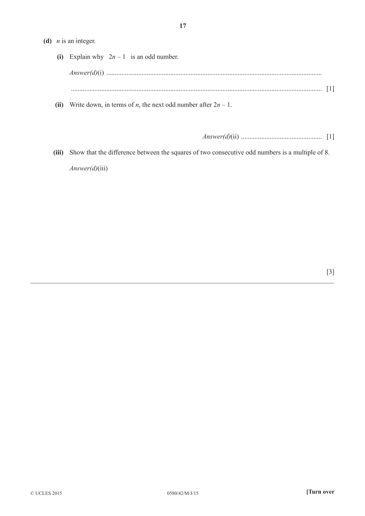 Cambridge IGCSE Mathematics 0580 2015 May/June Paper 4 · Variant 2 question paper, page 17 of 20