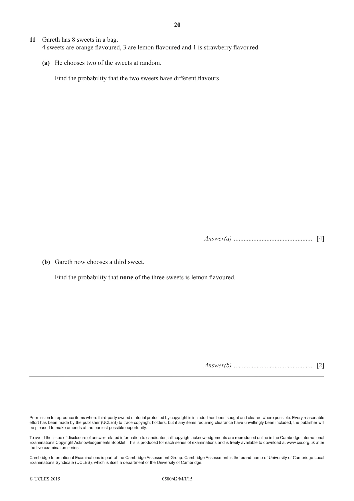 Cambridge IGCSE Mathematics 0580 2015 May/June Paper 4 · Variant 2 question paper, page 20 of 20