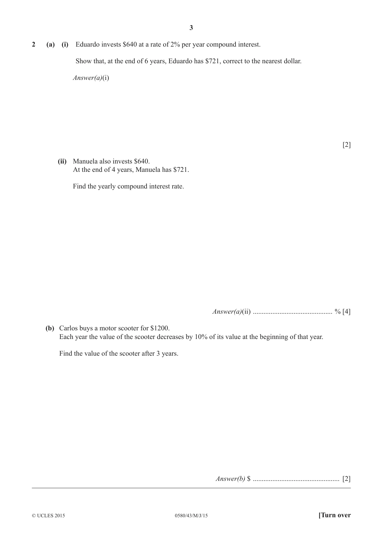 Cambridge IGCSE Mathematics 0580 2015 May/June Paper 4 · Variant 3 question paper, page 3 of 16