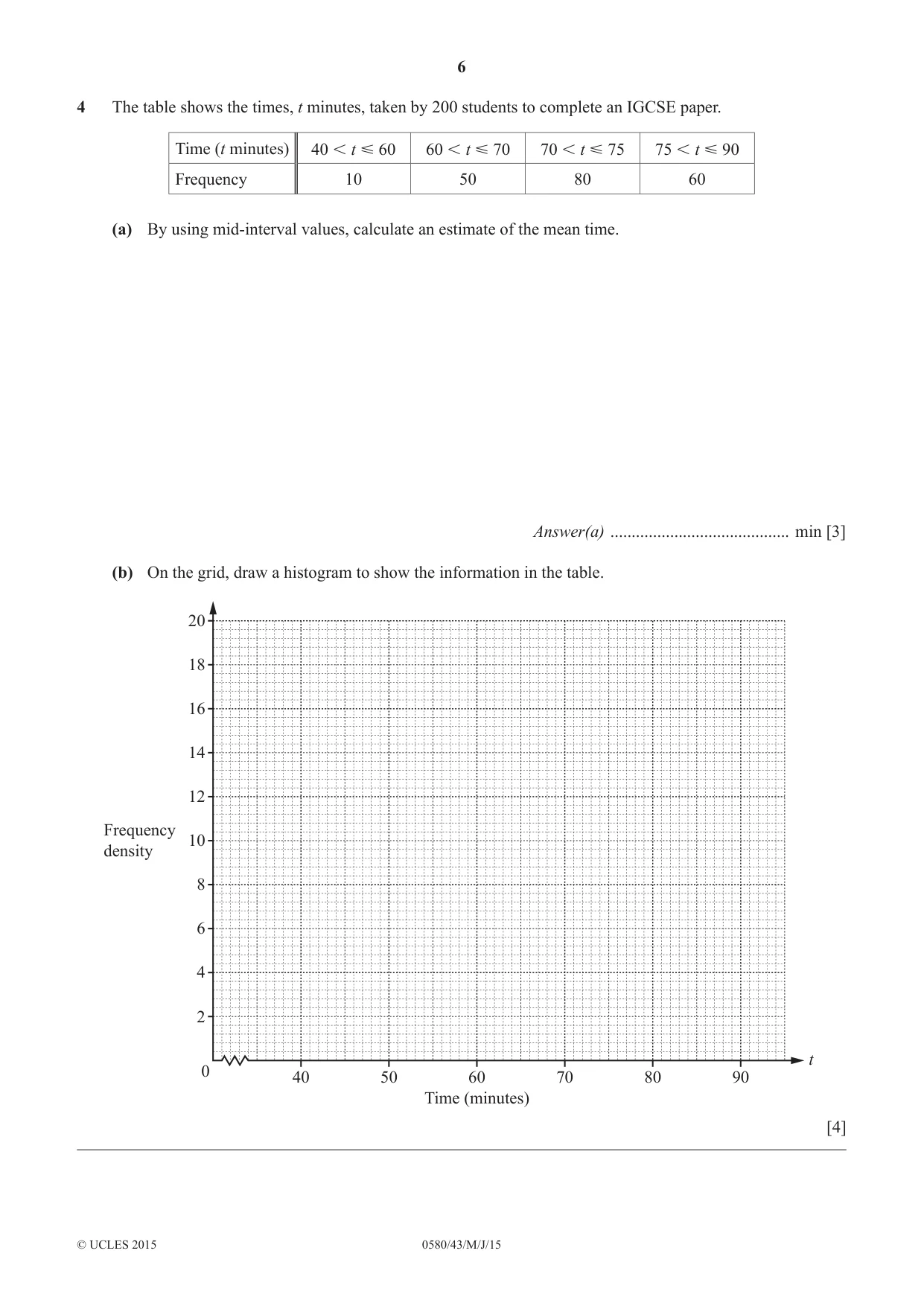Cambridge IGCSE Mathematics 0580 2015 May/June Paper 4 · Variant 3 question paper, page 6 of 16