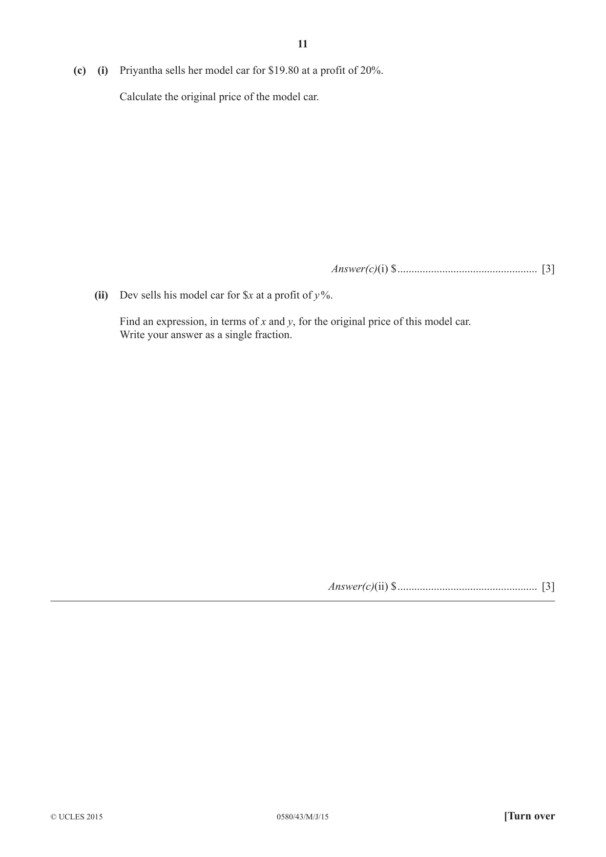 Cambridge IGCSE Mathematics 0580 2015 May/June Paper 4 · Variant 3 question paper, page 11 of 16