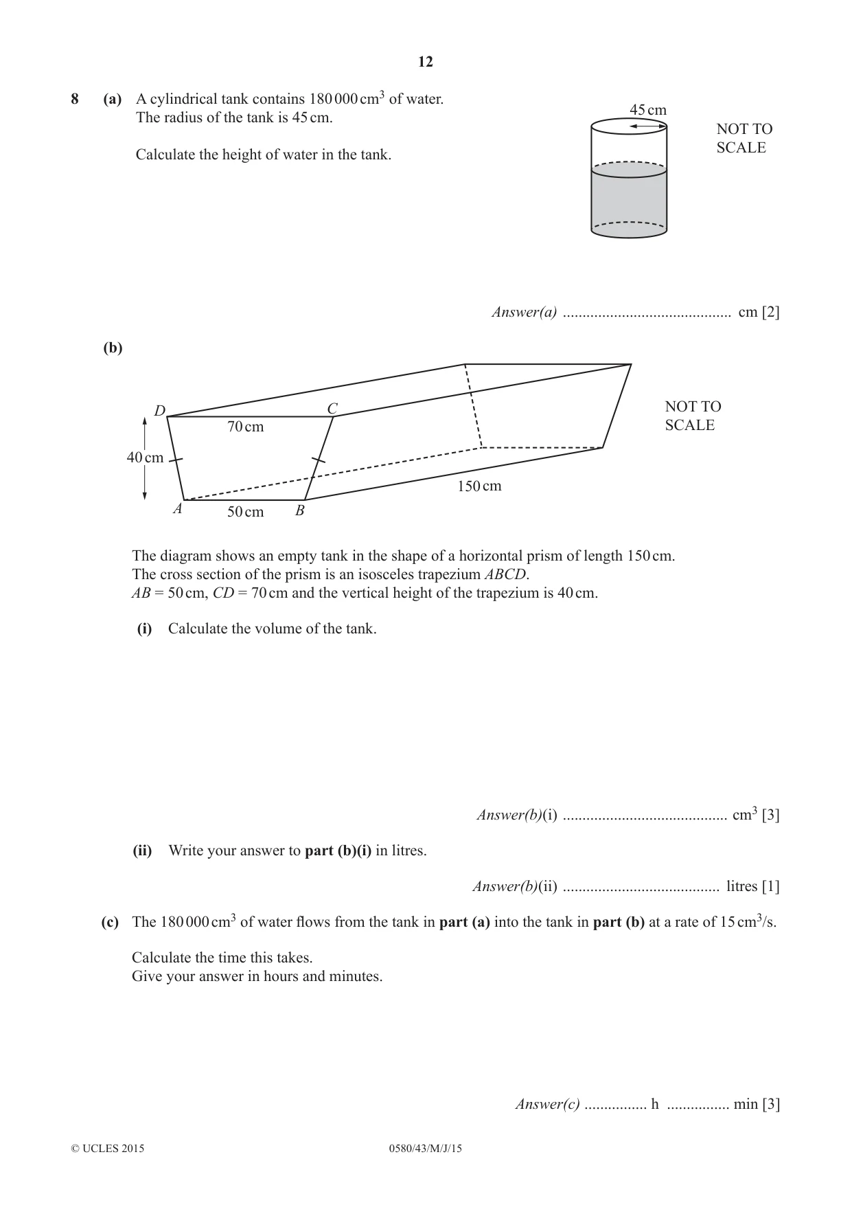 Cambridge IGCSE Mathematics 0580 2015 May/June Paper 4 · Variant 3 question paper, page 12 of 16