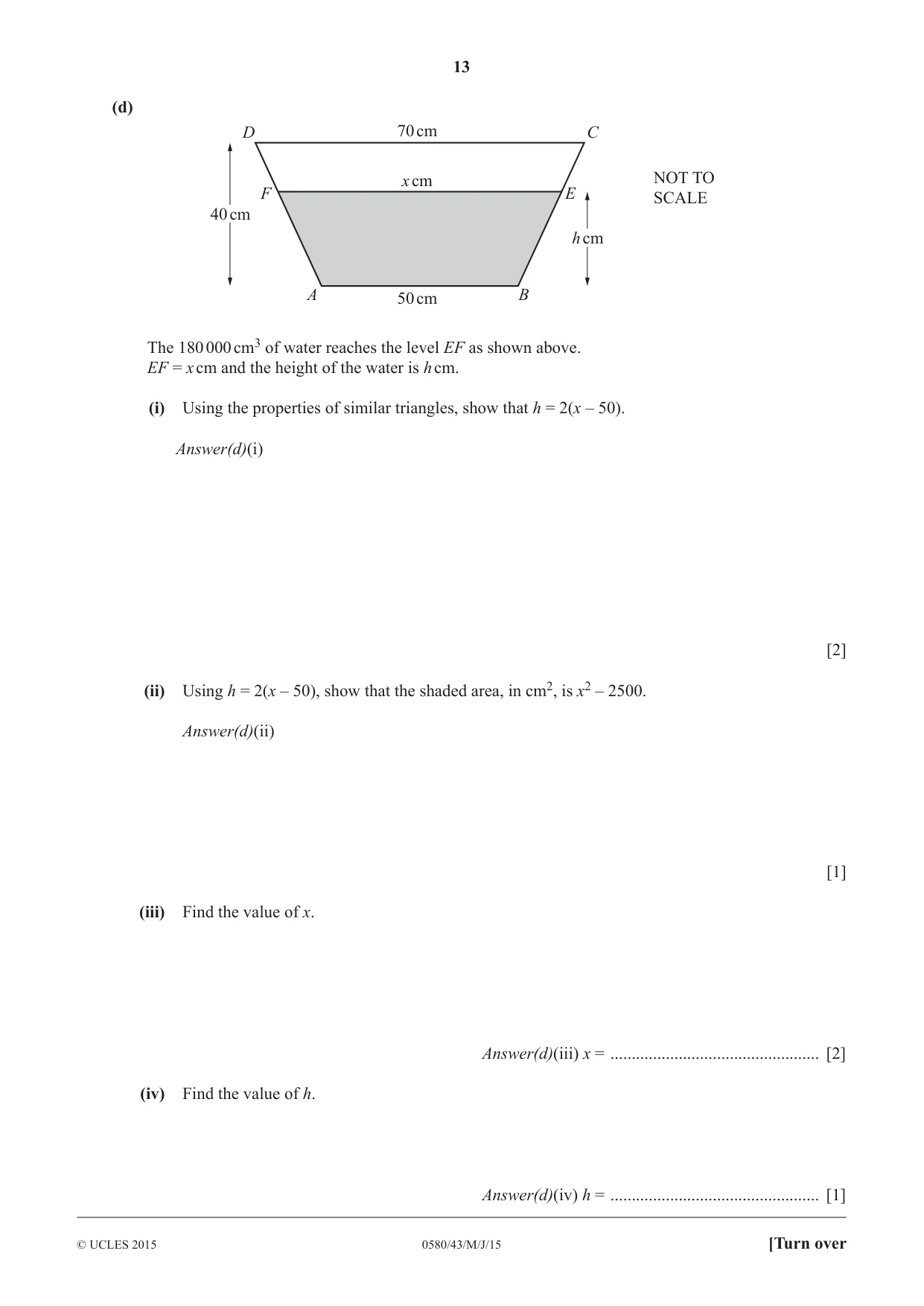 Cambridge IGCSE Mathematics 0580 2015 May/June Paper 4 · Variant 3 question paper, page 13 of 16