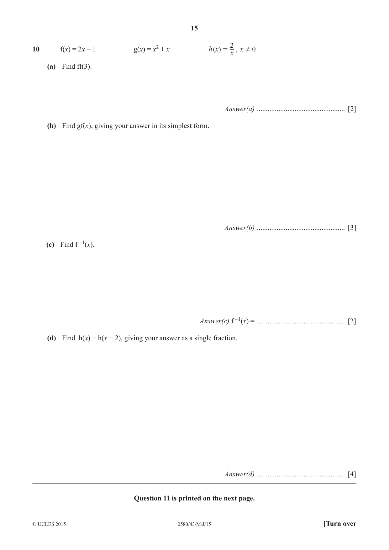 Cambridge IGCSE Mathematics 0580 2015 May/June Paper 4 · Variant 3 question paper, page 15 of 16
