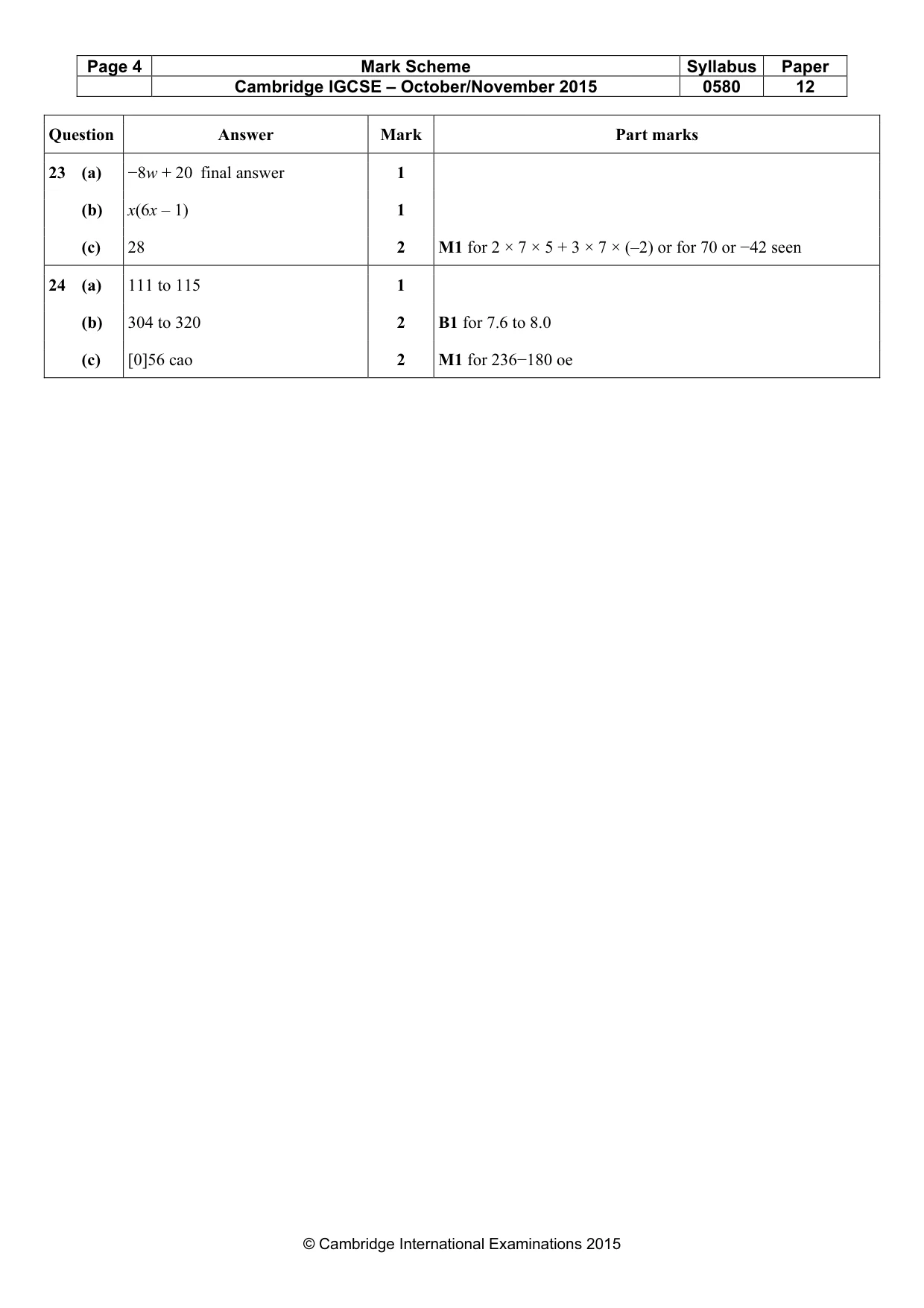 Mark scheme, page 4 of 4