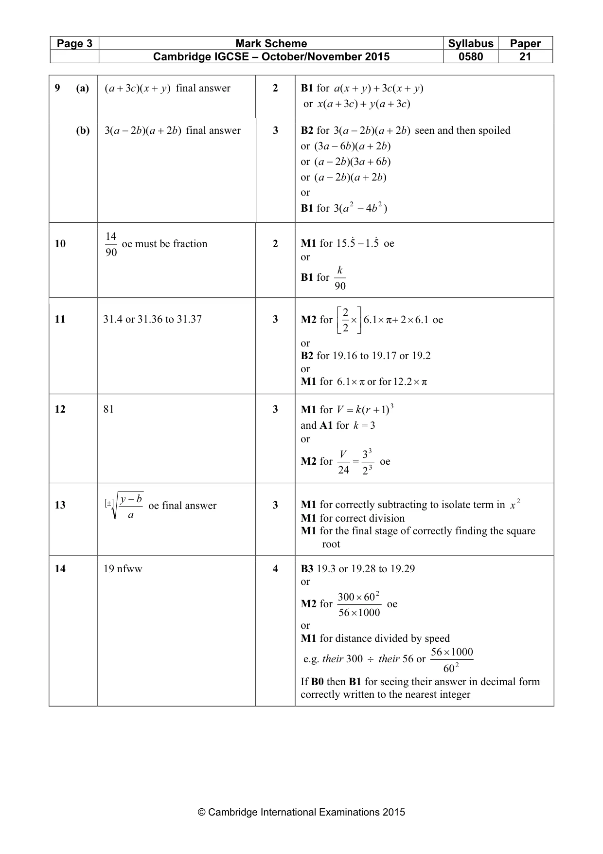 Mark scheme, page 3 of 5