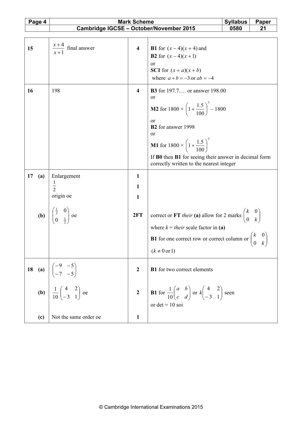 Mark scheme, page 4 of 5