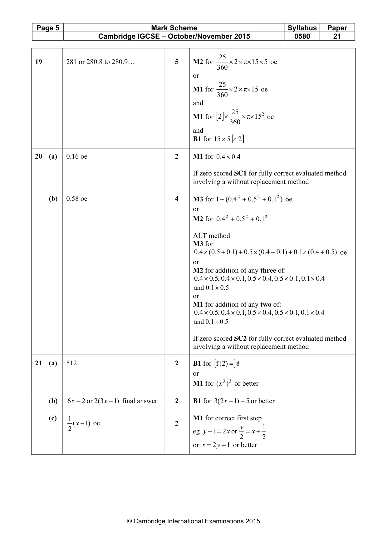 Mark scheme, page 5 of 5