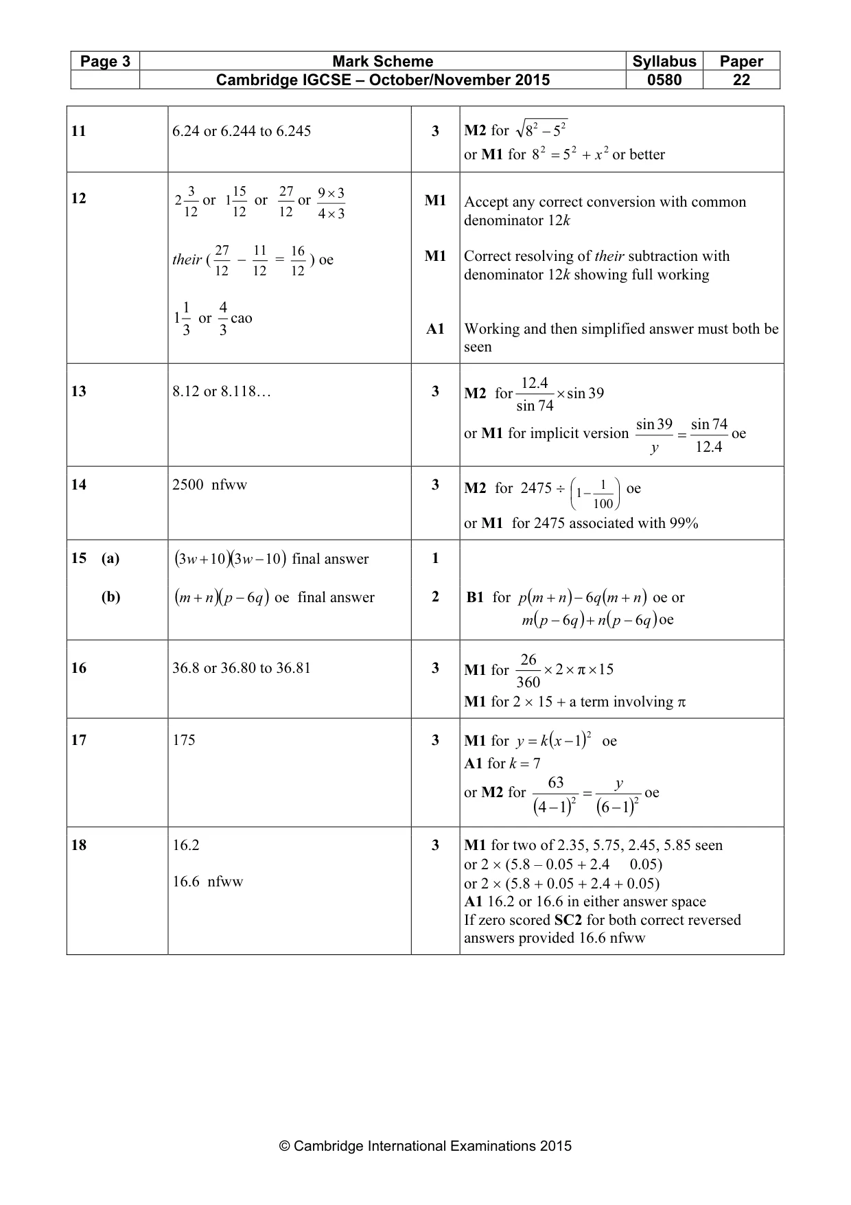 Mark scheme, page 3 of 5