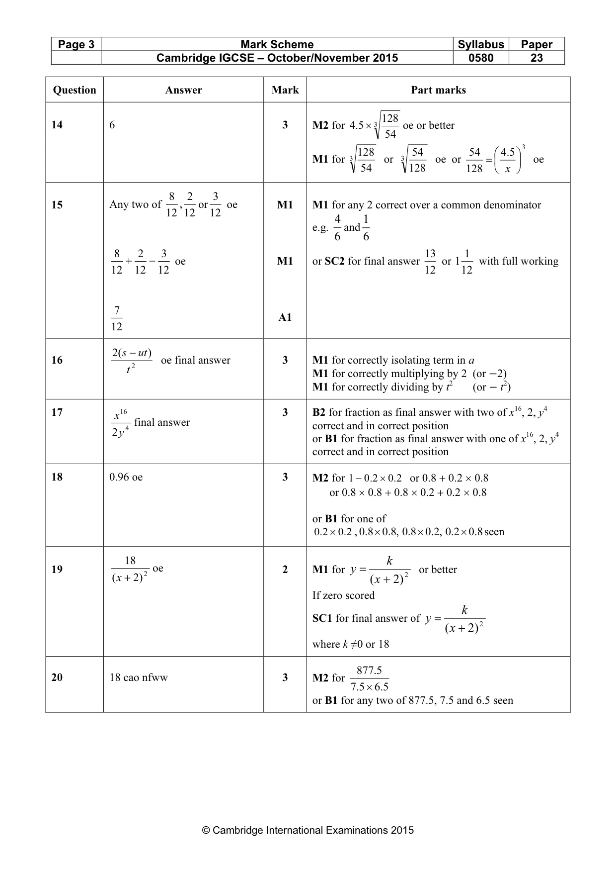 Mark scheme, page 3 of 5