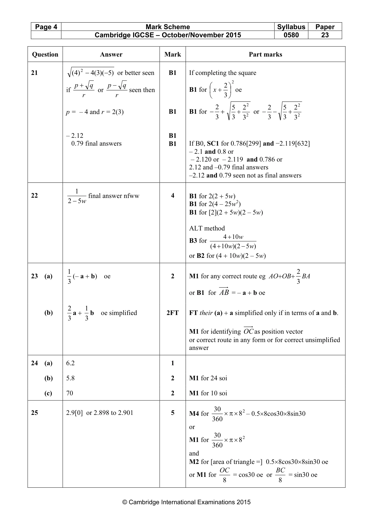 Mark scheme, page 4 of 5
