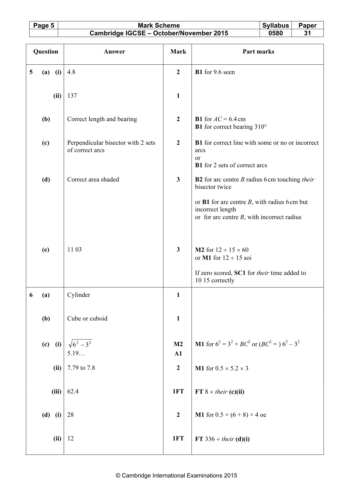 Mark scheme, page 5 of 7