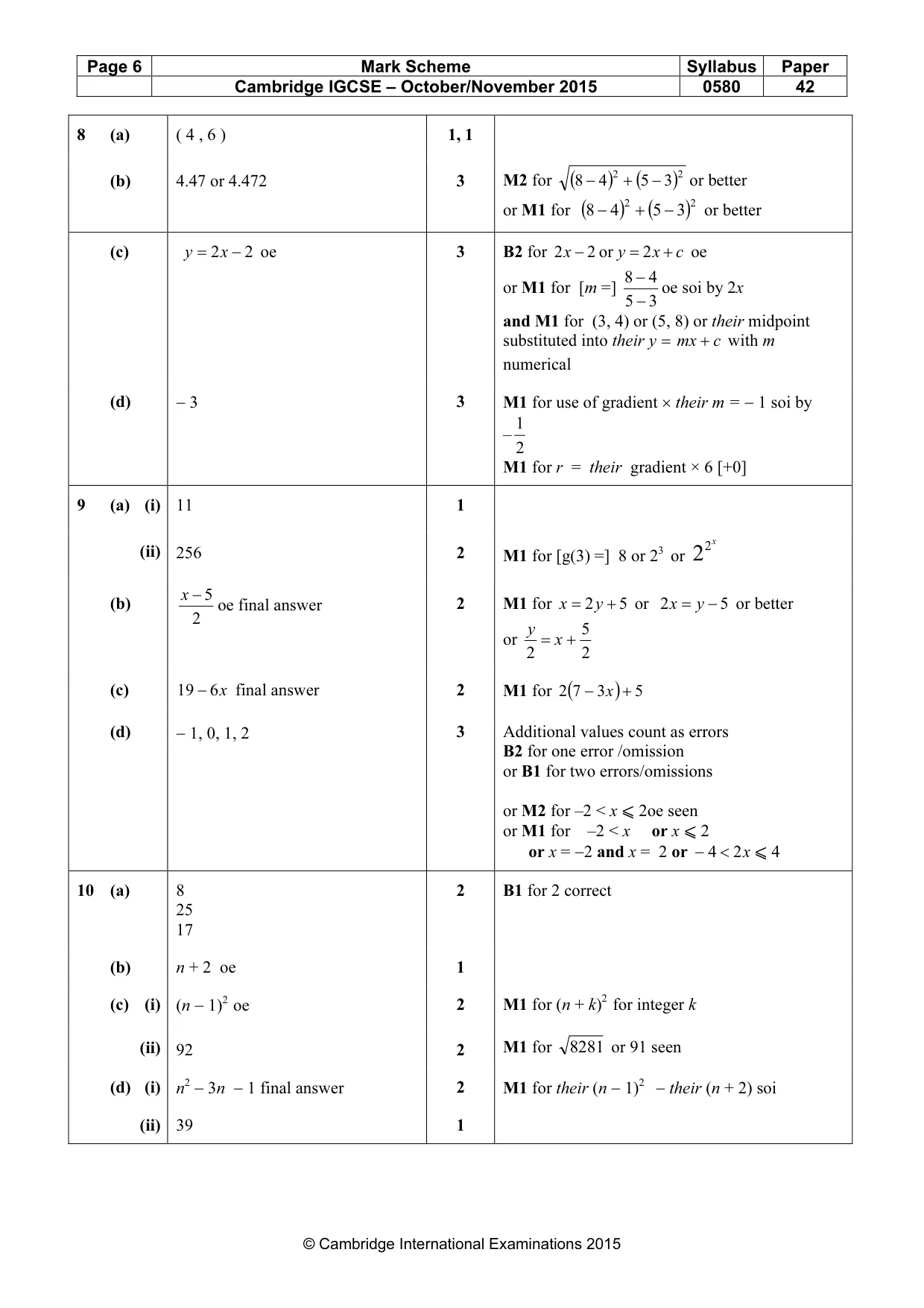 Mark scheme, page 6 of 7