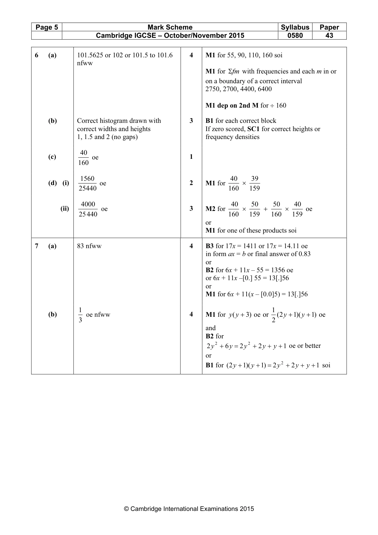 Mark scheme, page 5 of 8