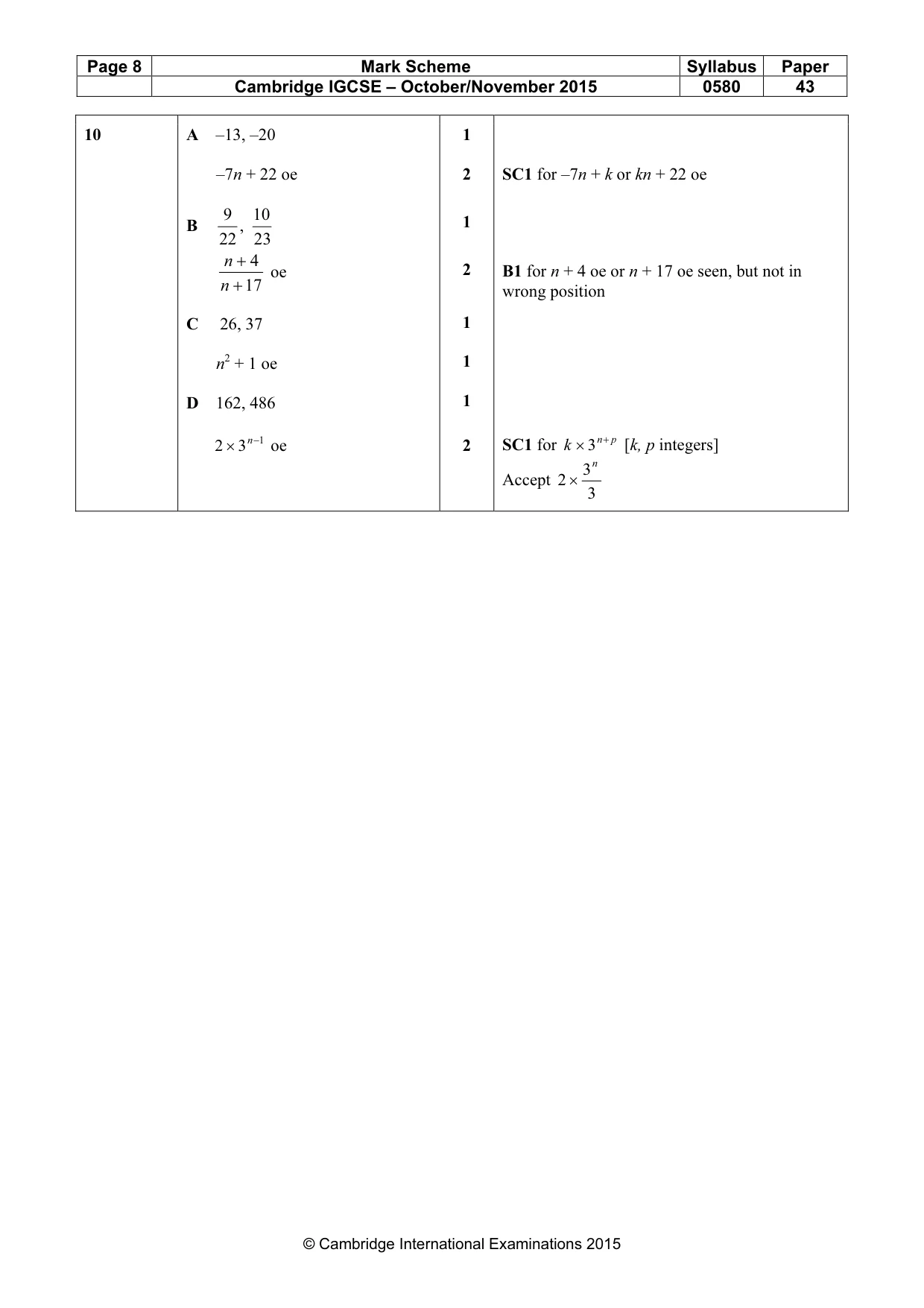 Mark scheme, page 8 of 8