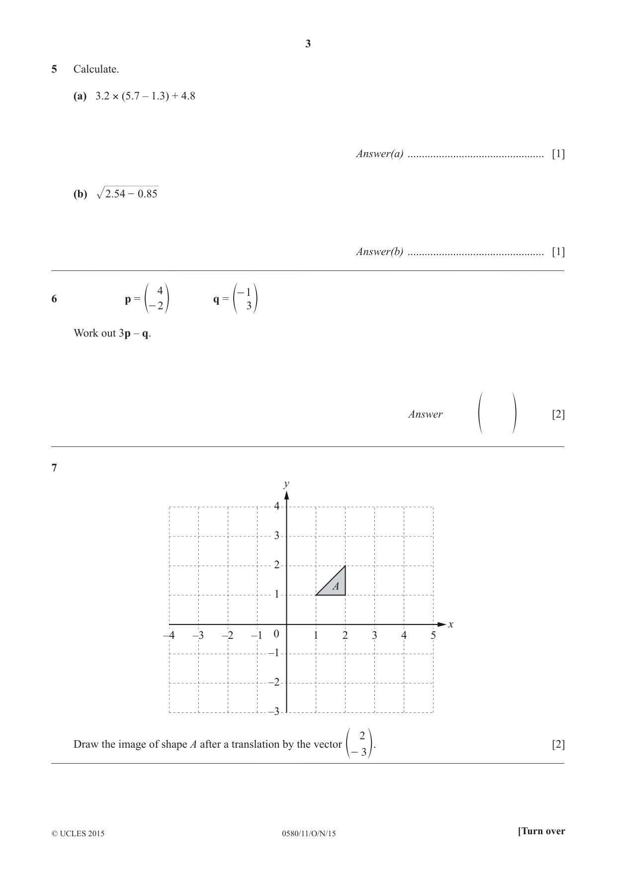 Cambridge IGCSE Mathematics 0580 2015 Oct/Nov Paper 1 · Variant 1 question paper, page 3 of 12
