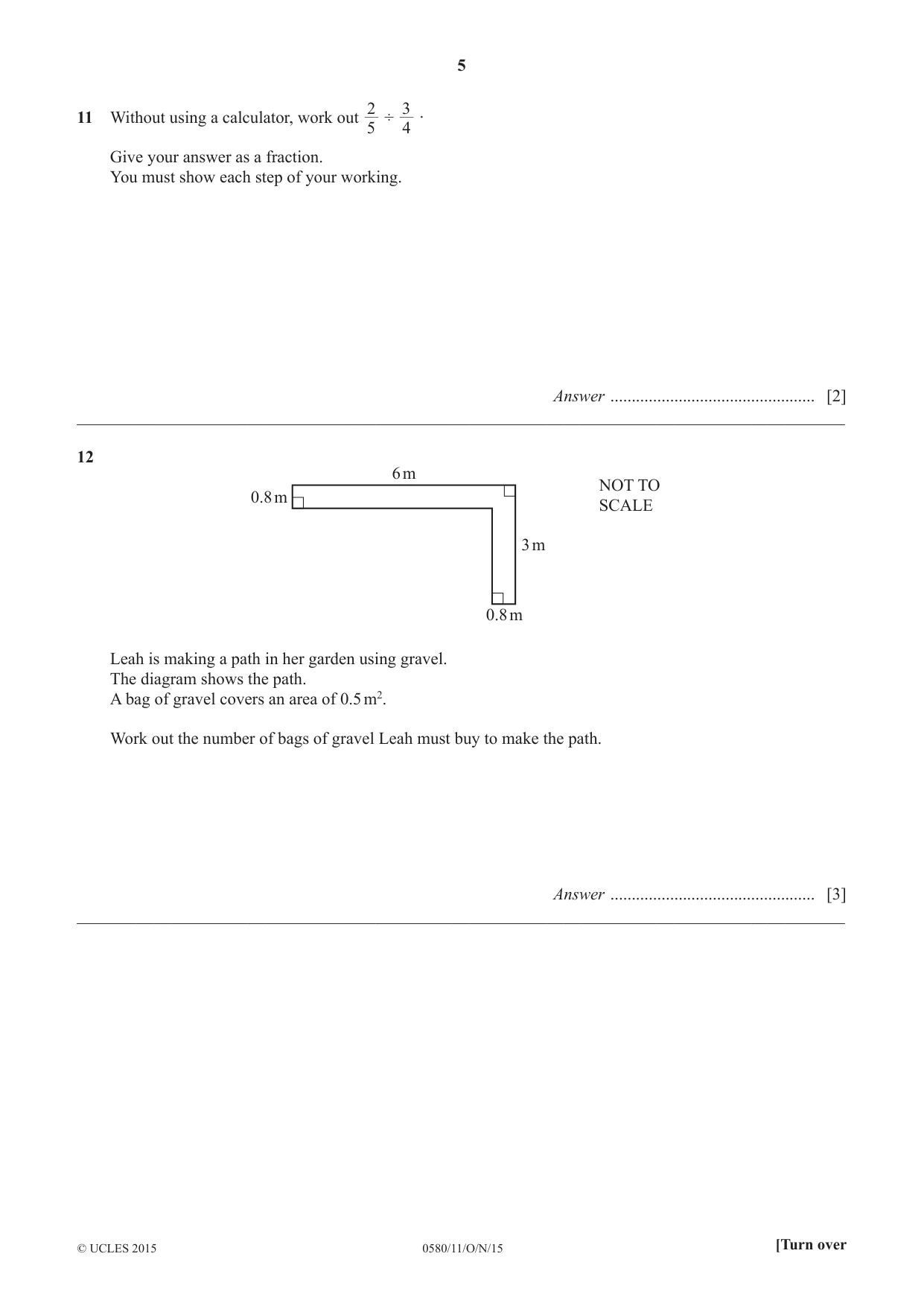 Cambridge IGCSE Mathematics 0580 2015 Oct/Nov Paper 1 · Variant 1 question paper, page 5 of 12