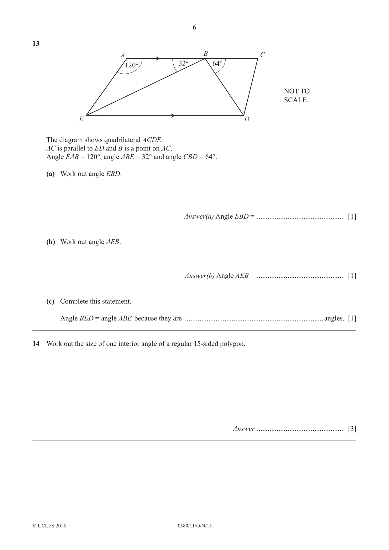 Cambridge IGCSE Mathematics 0580 2015 Oct/Nov Paper 1 · Variant 1 question paper, page 6 of 12