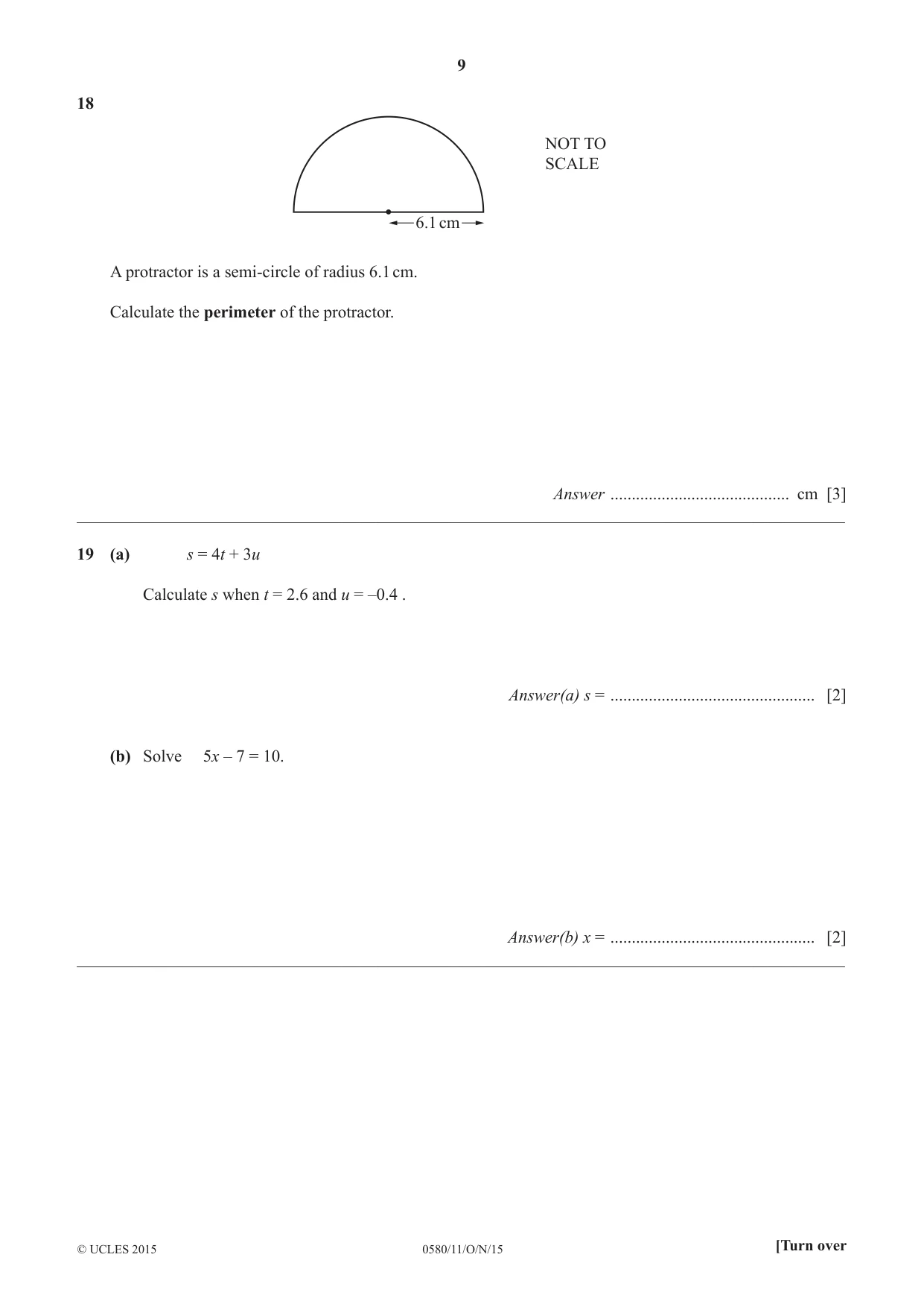 Cambridge IGCSE Mathematics 0580 2015 Oct/Nov Paper 1 · Variant 1 question paper, page 9 of 12