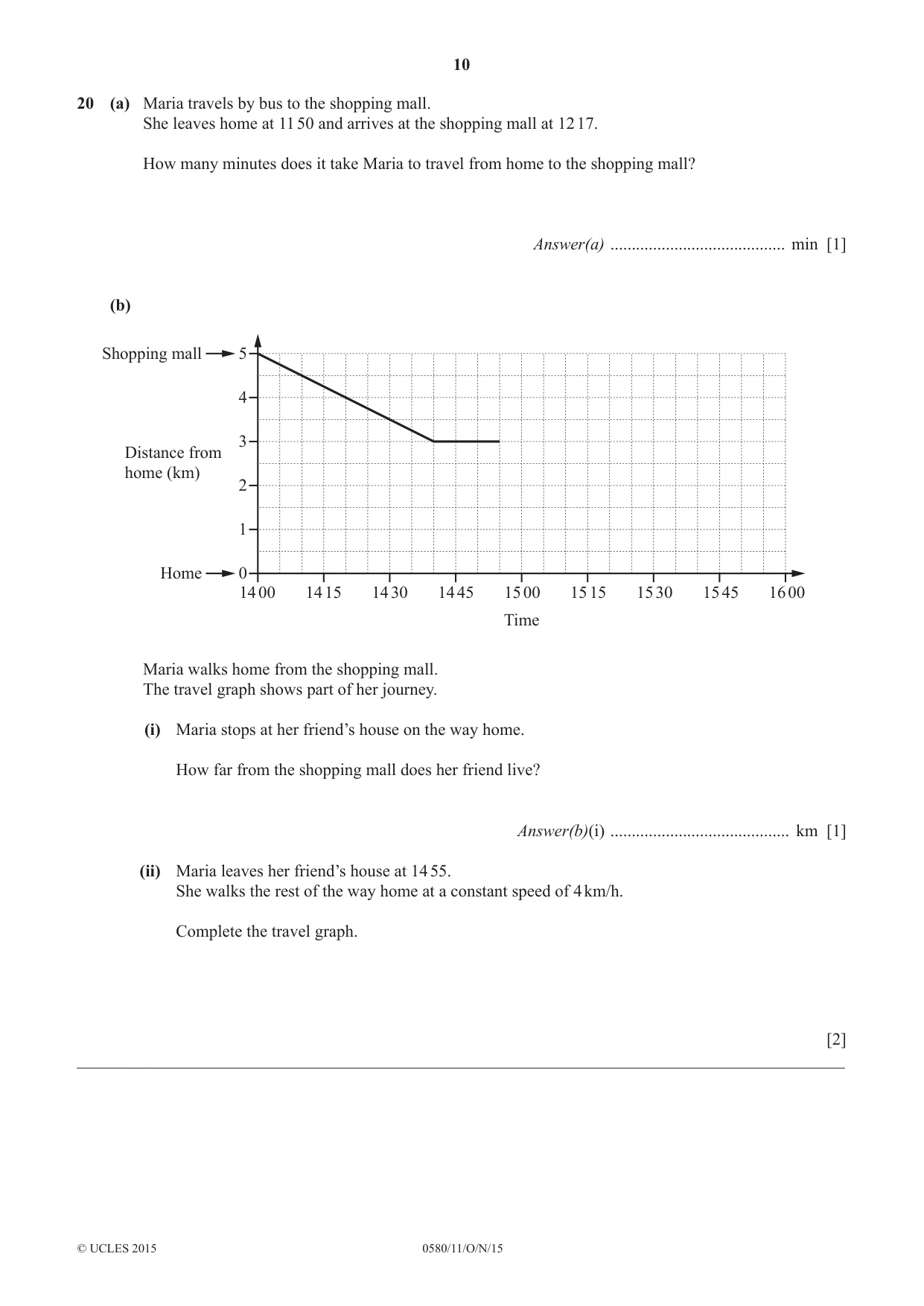Cambridge IGCSE Mathematics 0580 2015 Oct/Nov Paper 1 · Variant 1 question paper, page 10 of 12